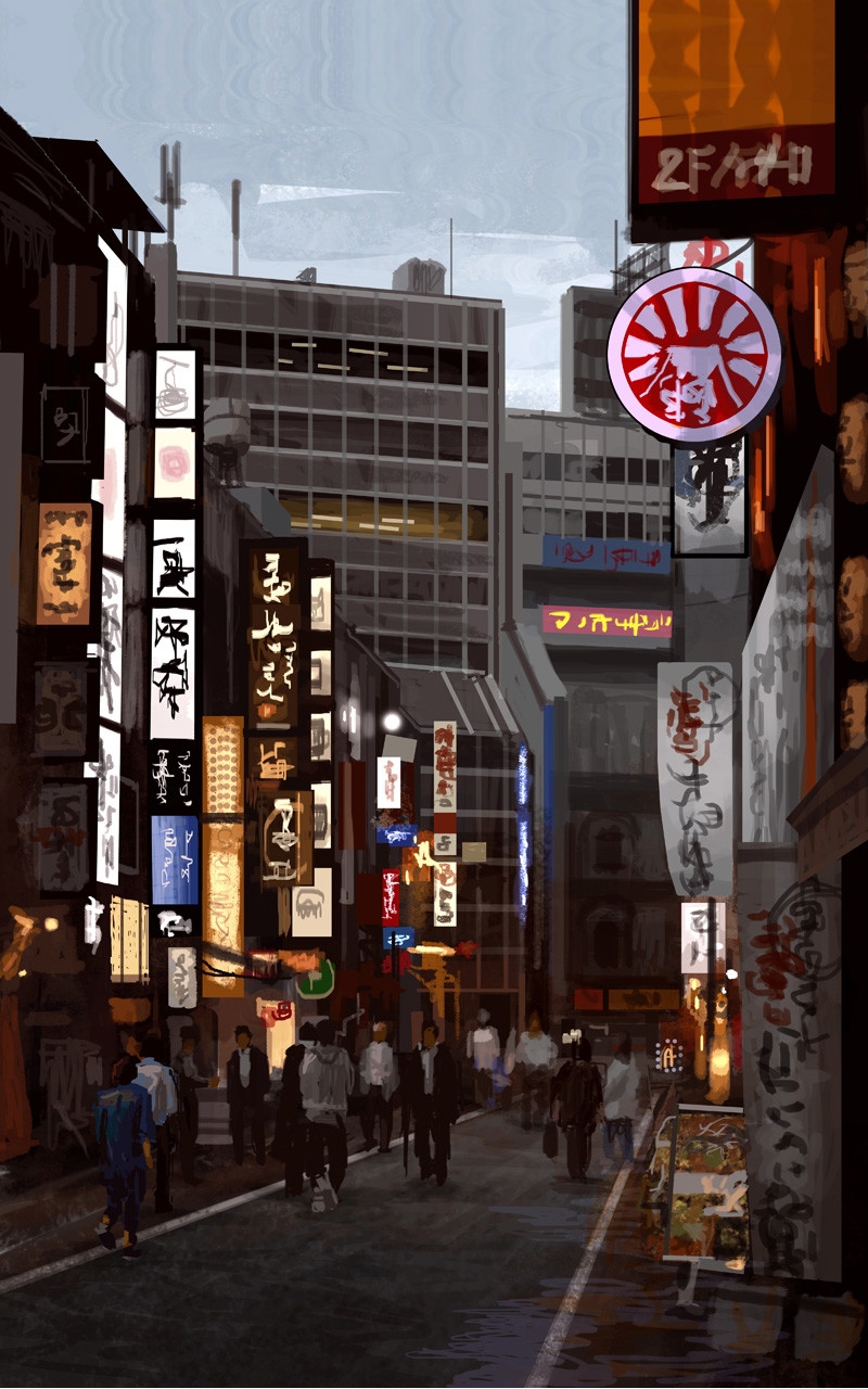 General 800x1280 artwork Christophe Vacher Asia Japan Tokyo photoshopped street walking cityscape