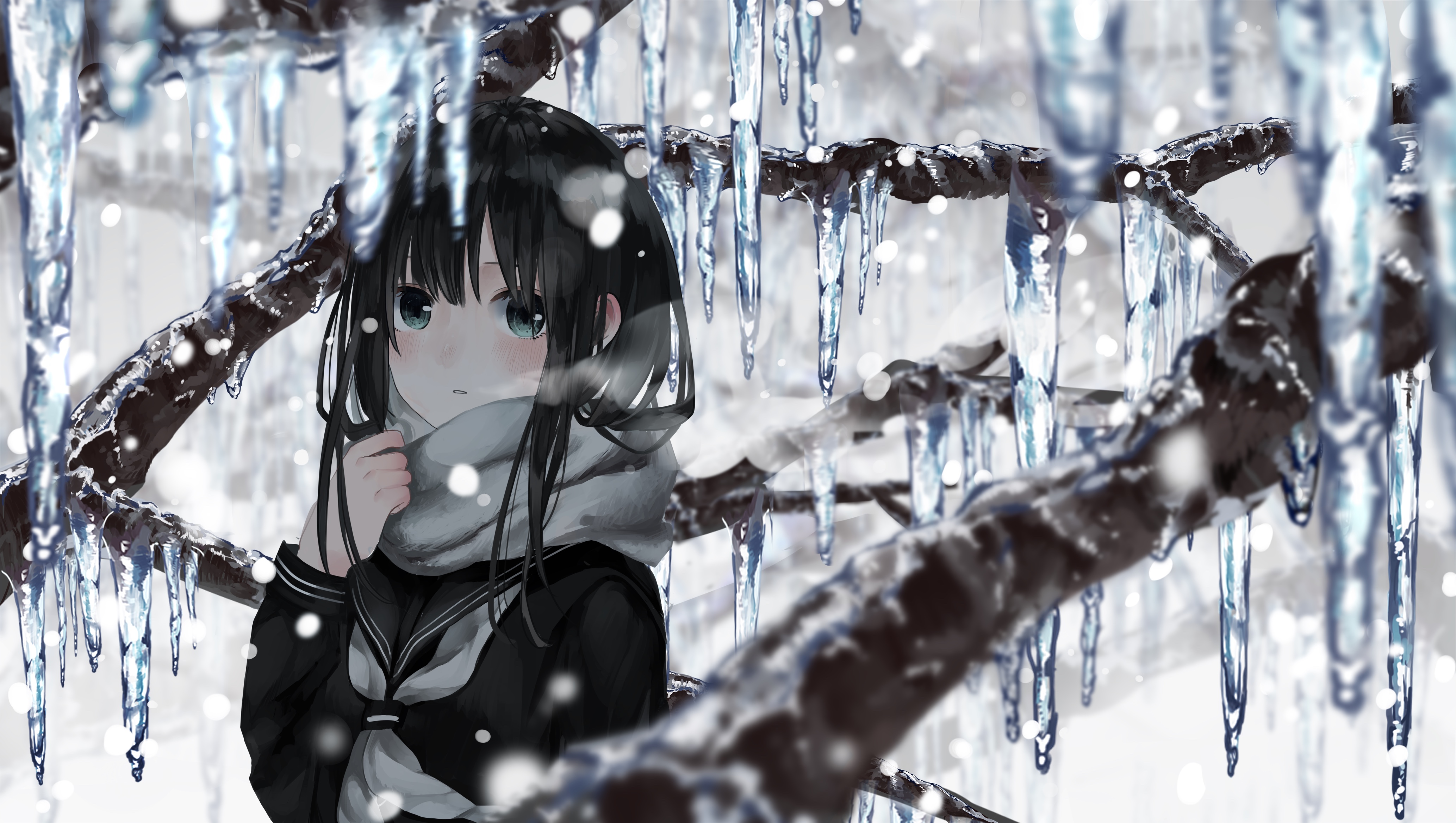 Anime 4134x2337 ice snow winter scarf anime anime girls