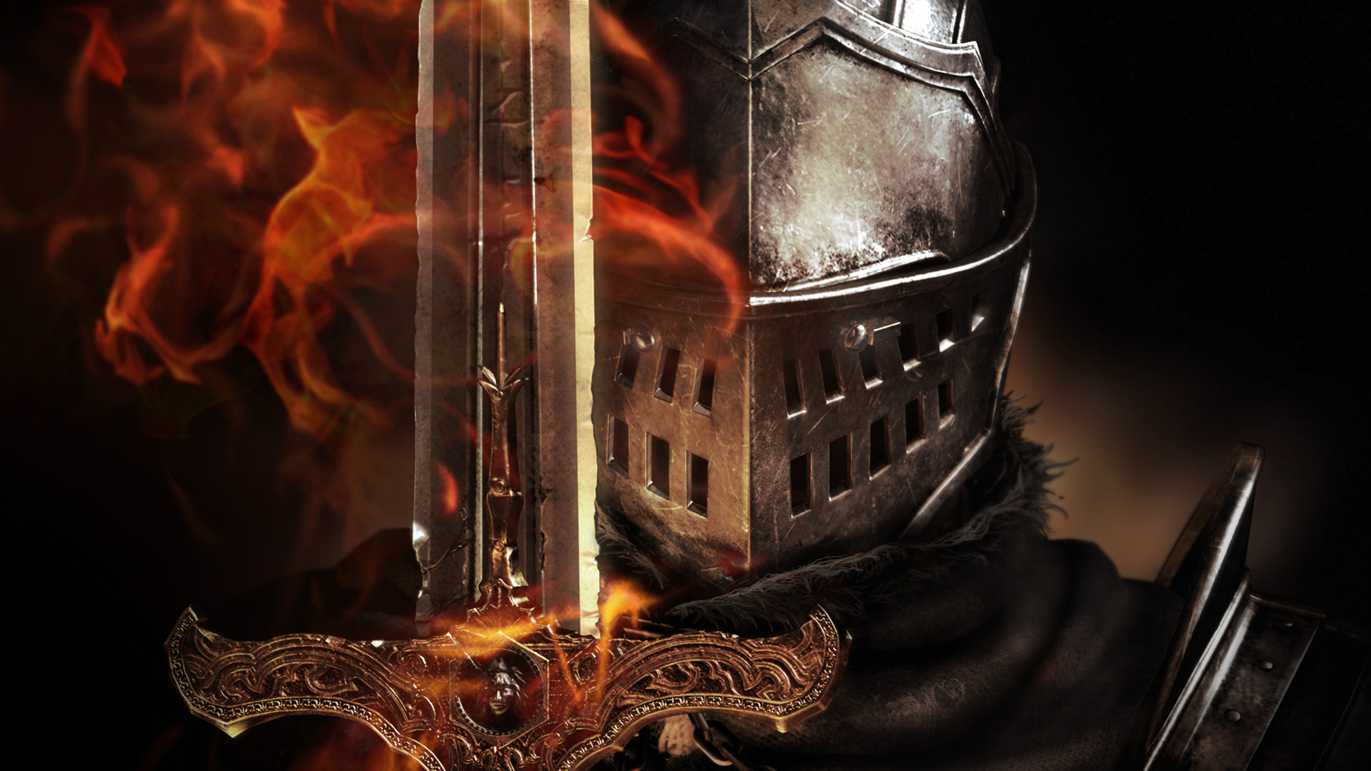 General 1920x1080 Dark Souls video games knight fantasy art artwork digital art sword helmet fire 2011 (Year) video game art