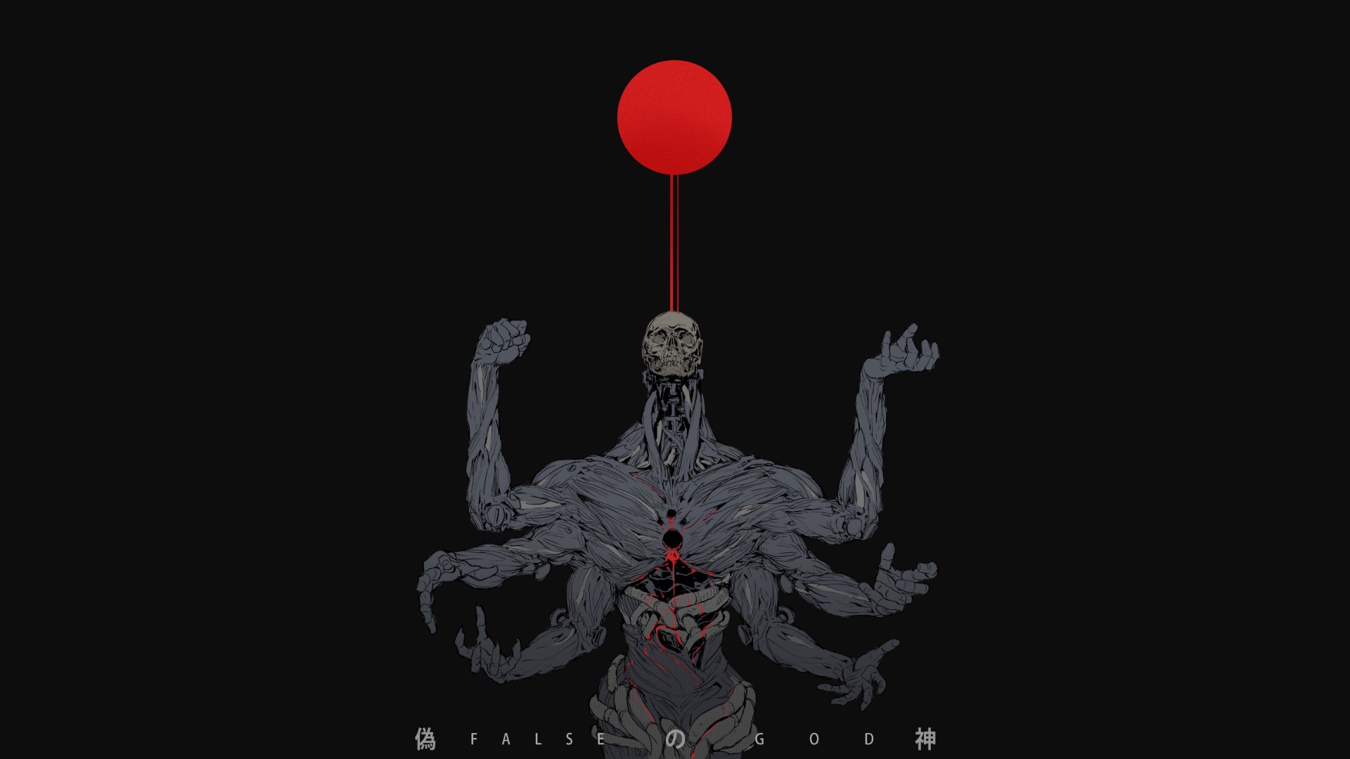 General 1920x1080 skull black background God blood occult Ching Yeh minimalism simple background giant digital art frontal view red sun fantasy art muscles artwork