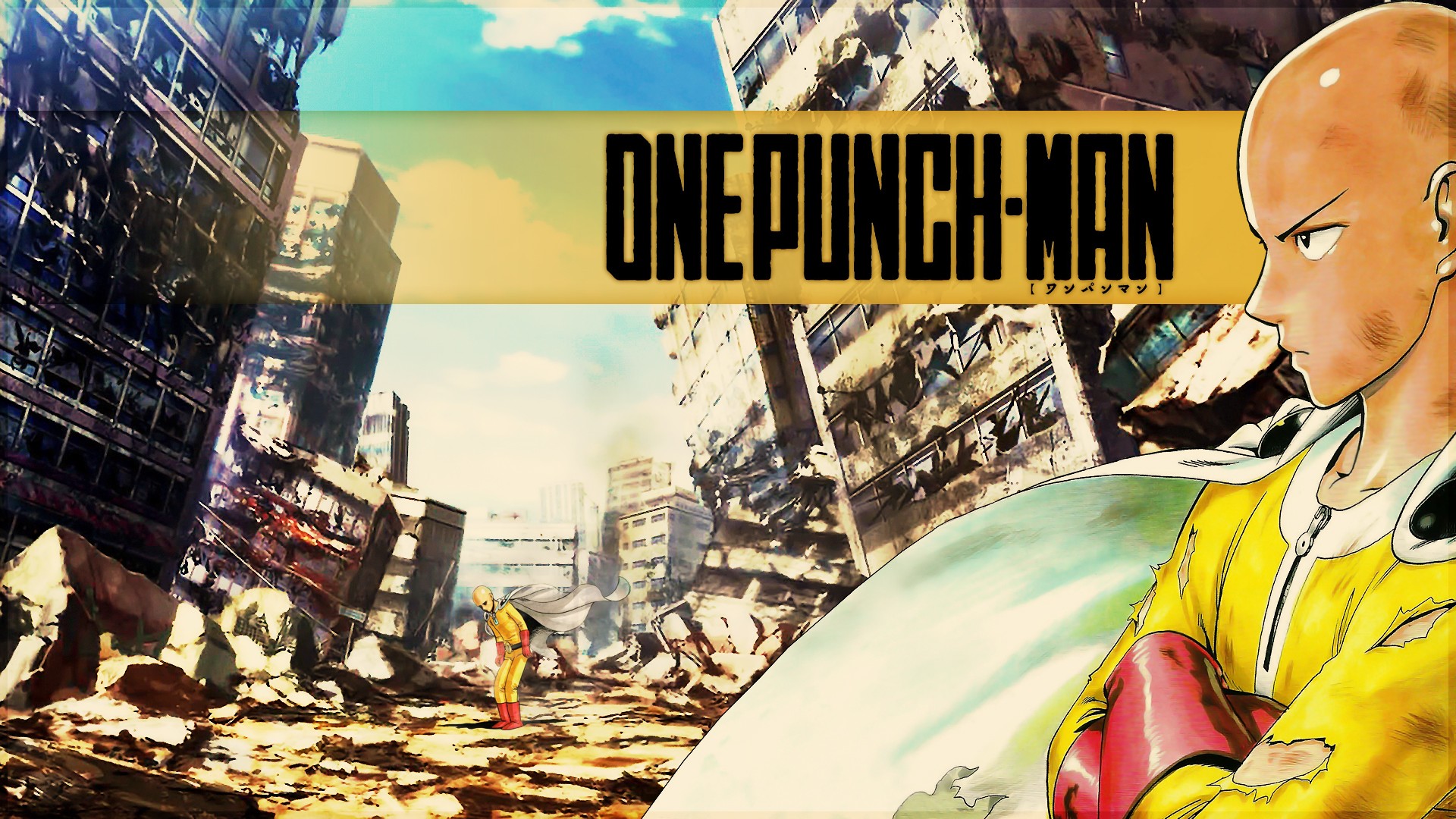 Anime 1920x1080 One-Punch Man Saitama anime cityscape ruins anime boys