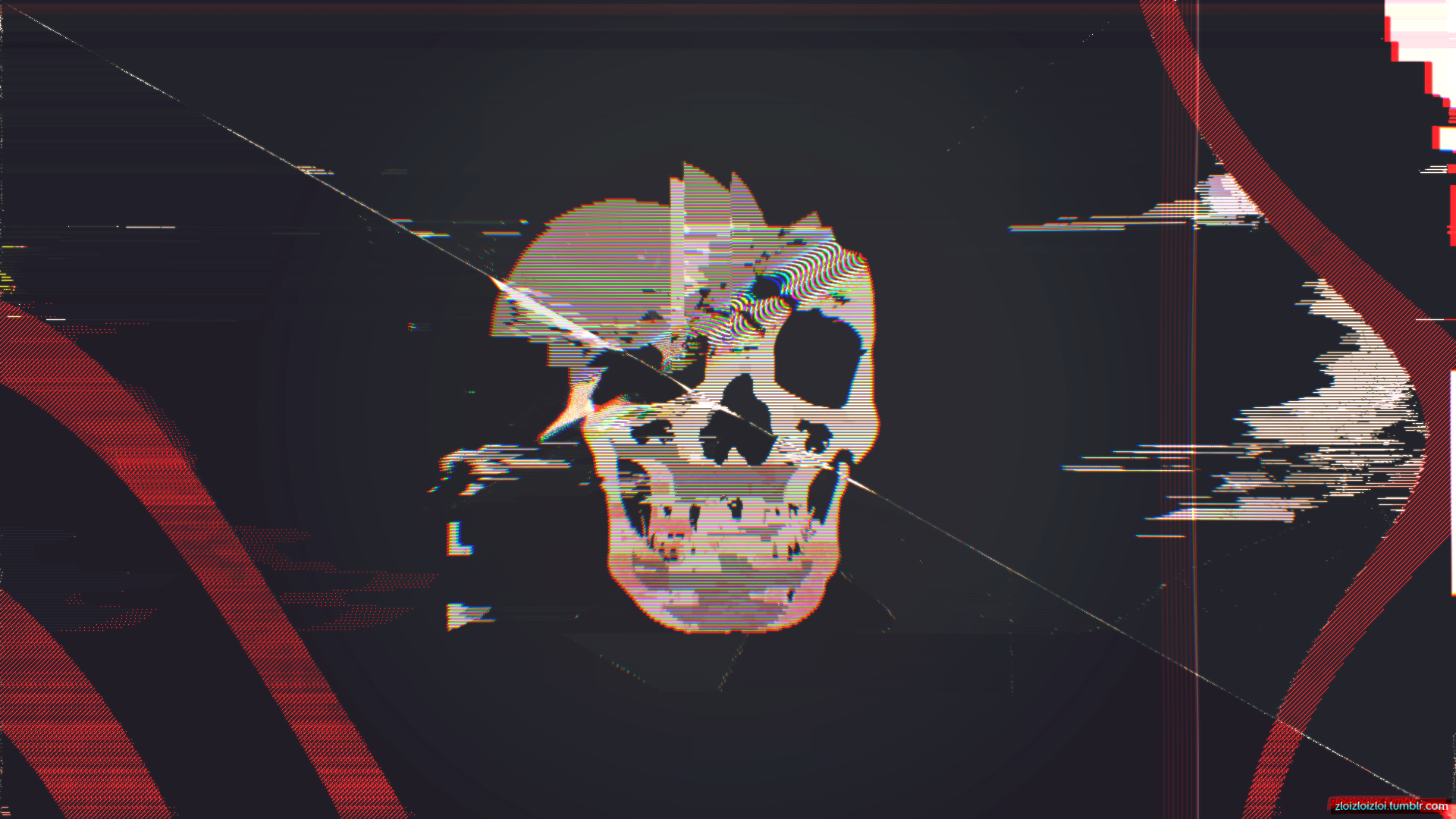 General 1920x1080 glitch art skull abstract cyberpunk webpunk watermarked