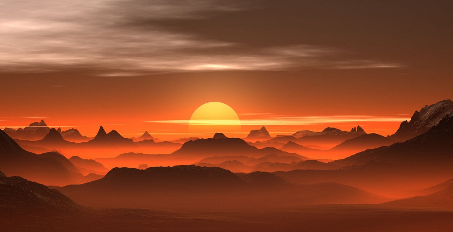 General 1500x770 photography nature landscape mountains sunset mist amber desert