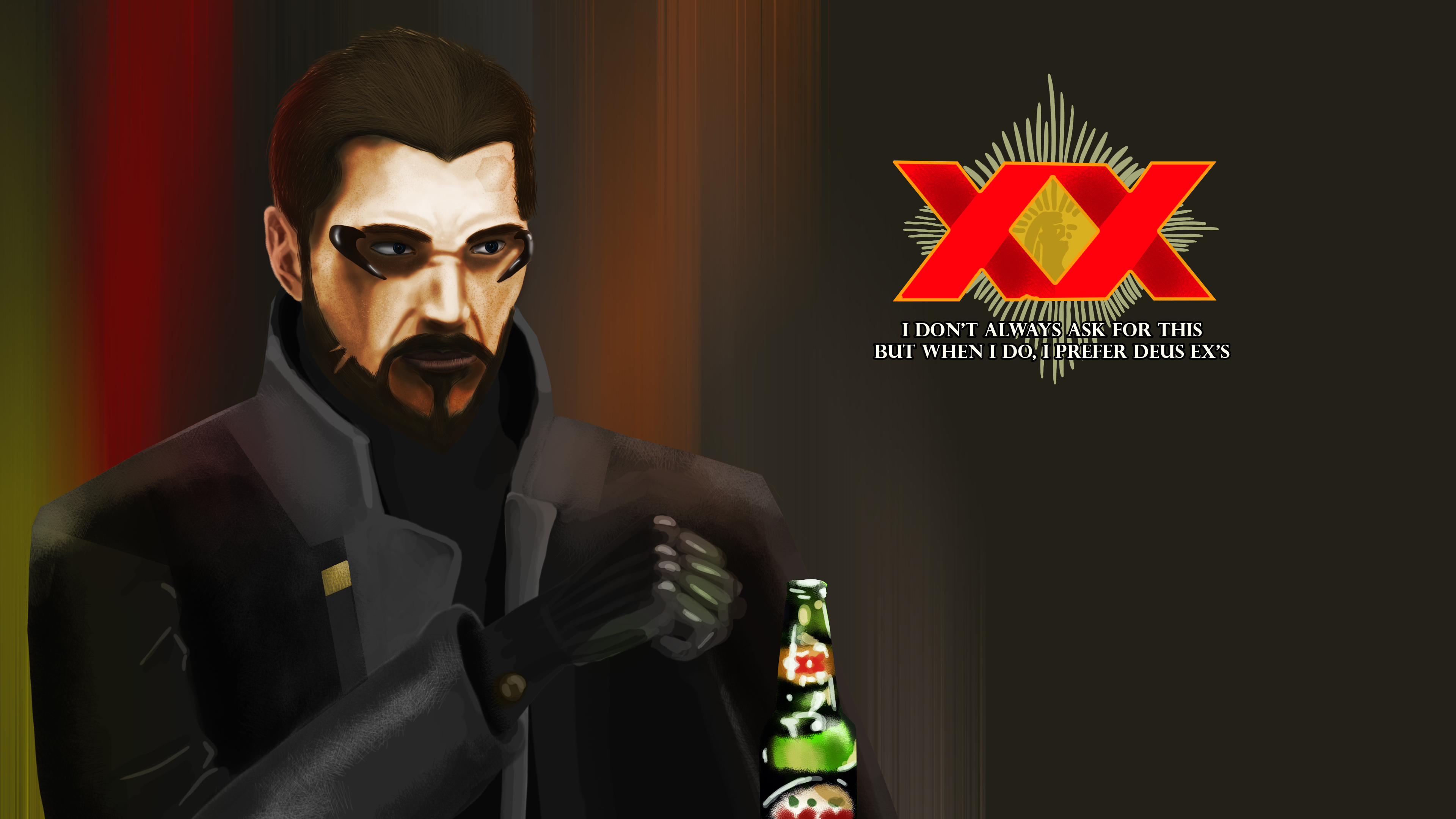 General 3840x2160 Deus Ex beer humor digital painting gamer game logo Deus Ex: Human Revolution men video game characters