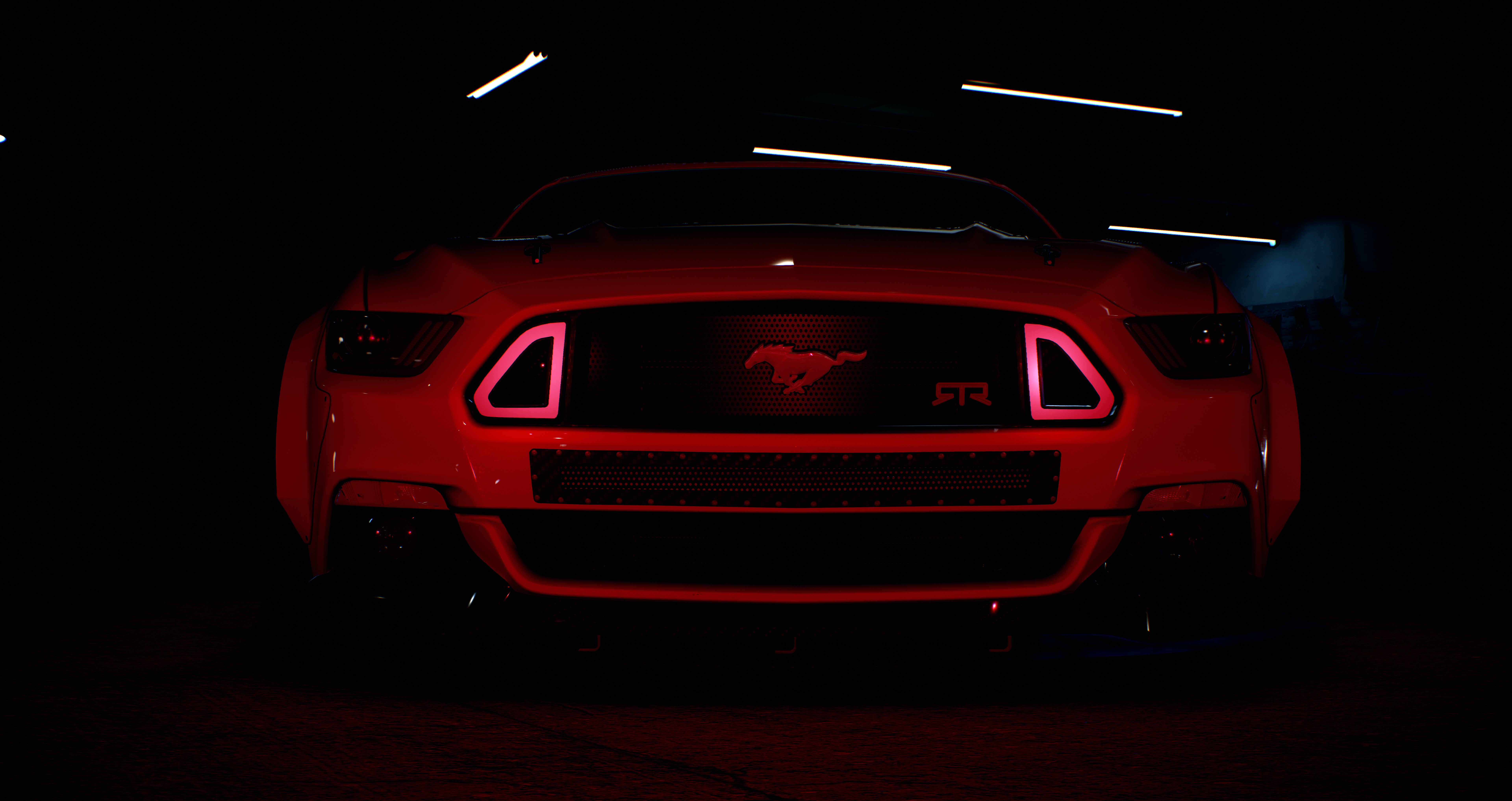 General 7680x4068 Need for Speed red Ford Mustang frontal view car Ford video games muscle cars American cars Ford Mustang S550