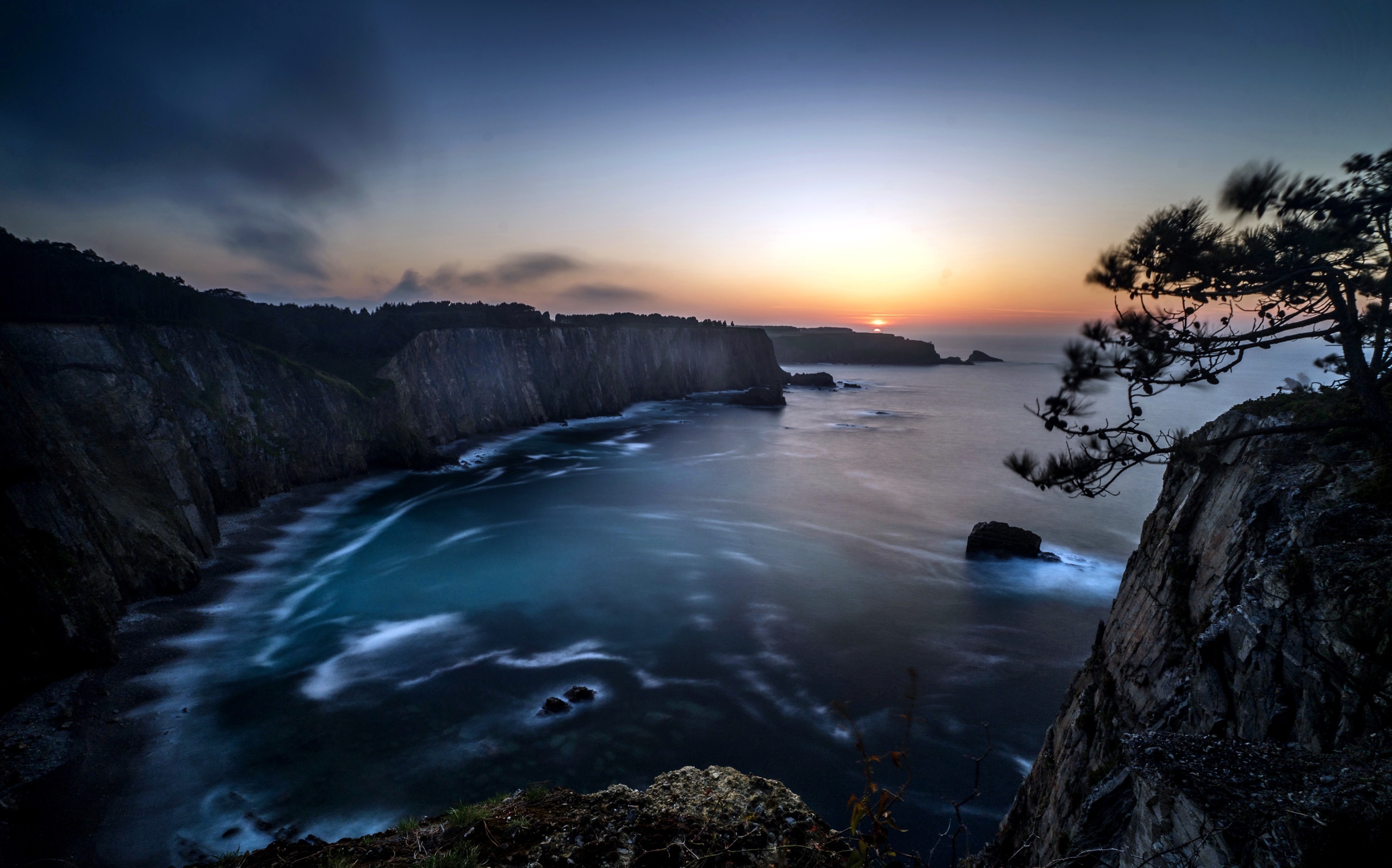 General 2560x1597 dark coast cliff sea nature bay landscape sunset long exposure