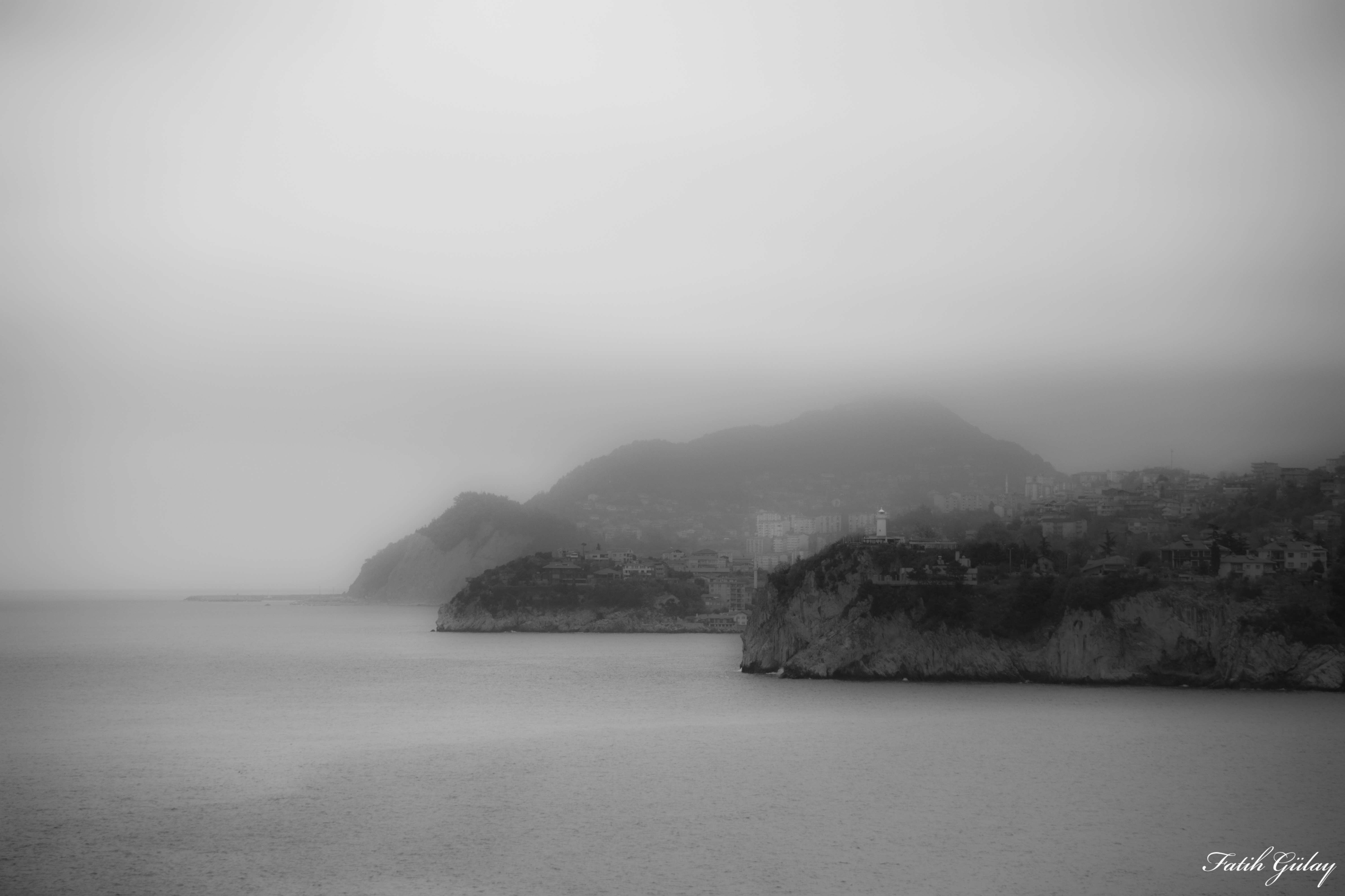 General 6000x4000 monochrome black white city landscape coast mist sea