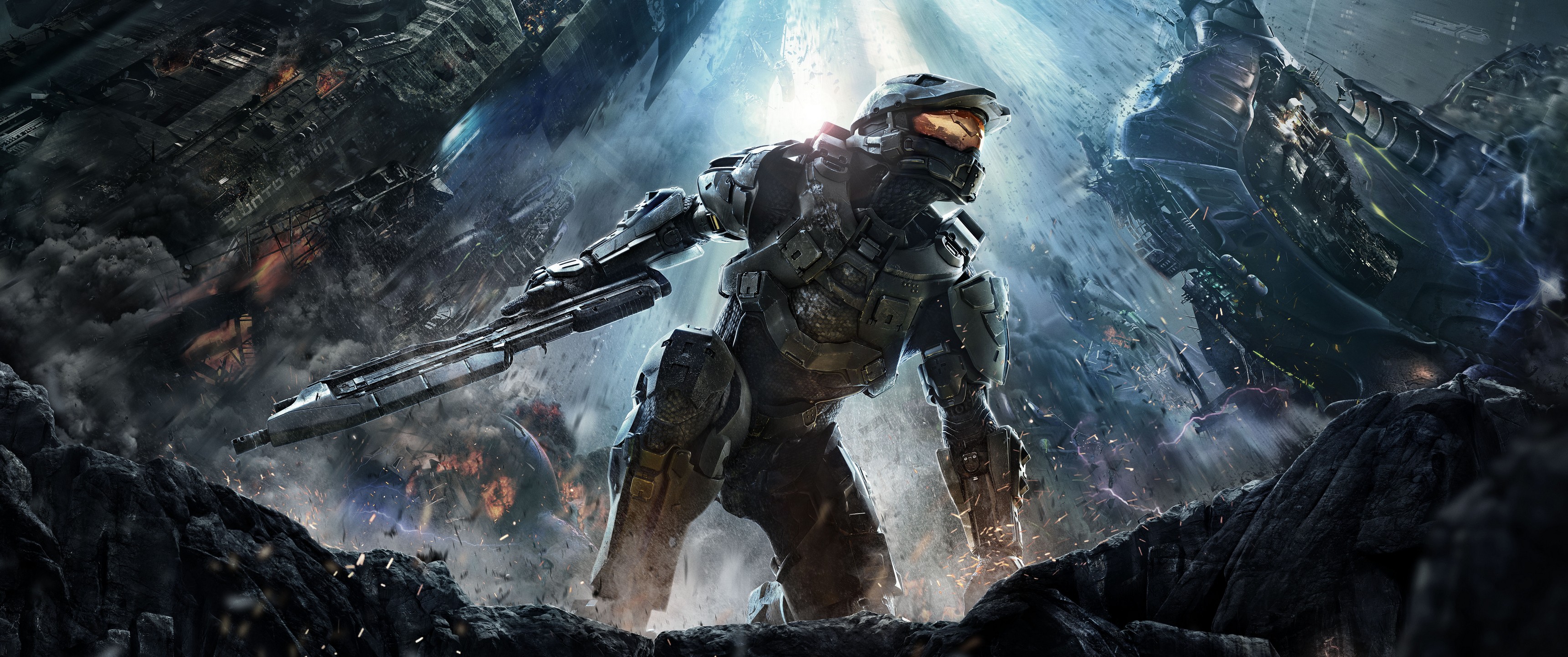 General 3440x1440 Halo (game) Halo 4 low-angle video games video game art video game men Science Fiction Men science fiction weapon Master Chief (Halo) armor futuristic Futuristic Weapons