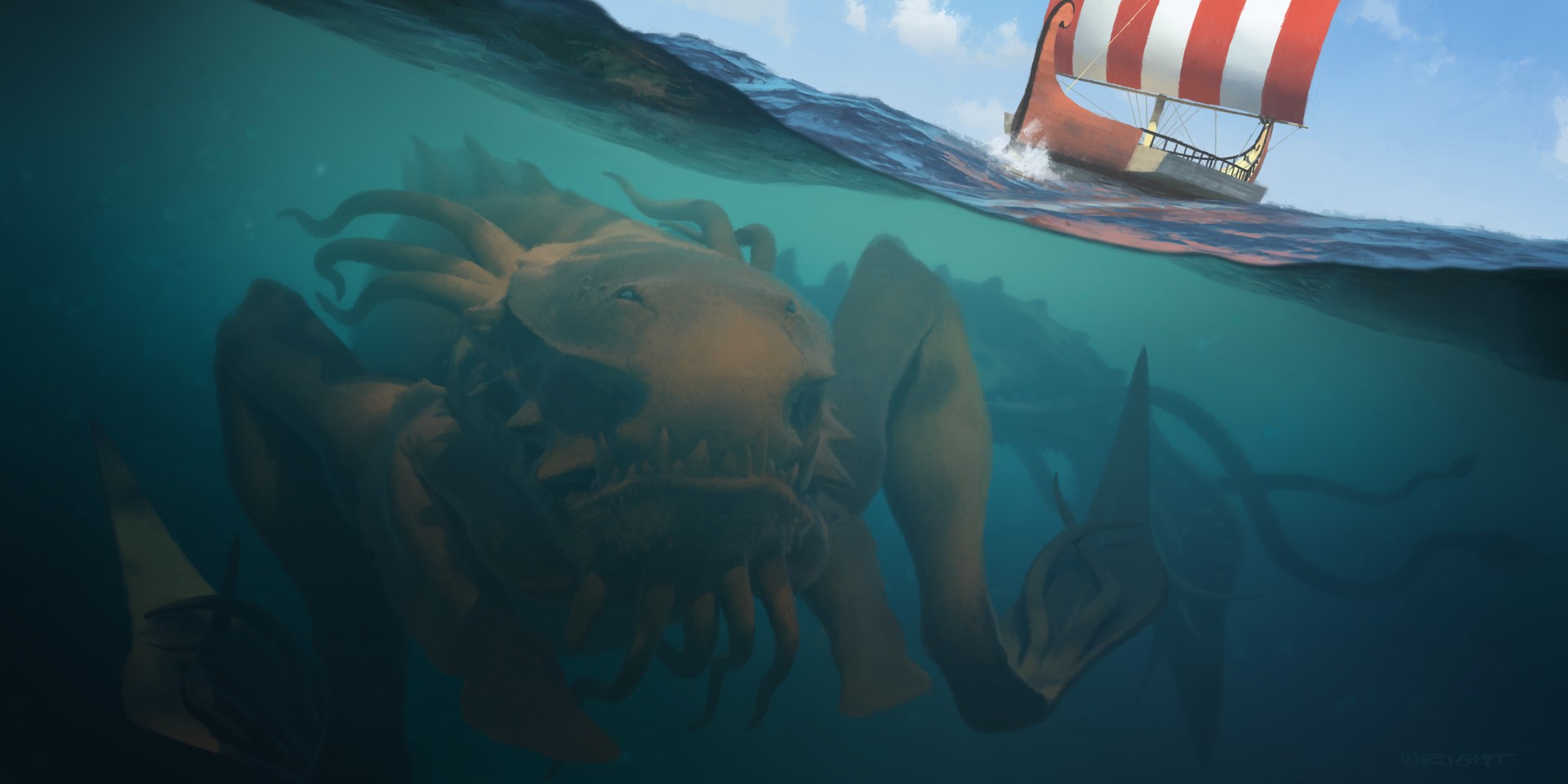 General 1920x960 creature underwater fantasy art ship vehicle sea artwork