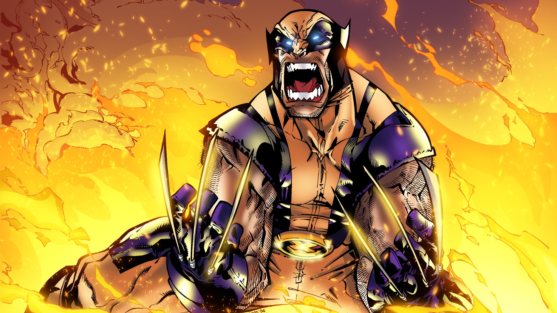 General 1920x1080 Wolverine X-Men fire Marvel Comics comic art claws