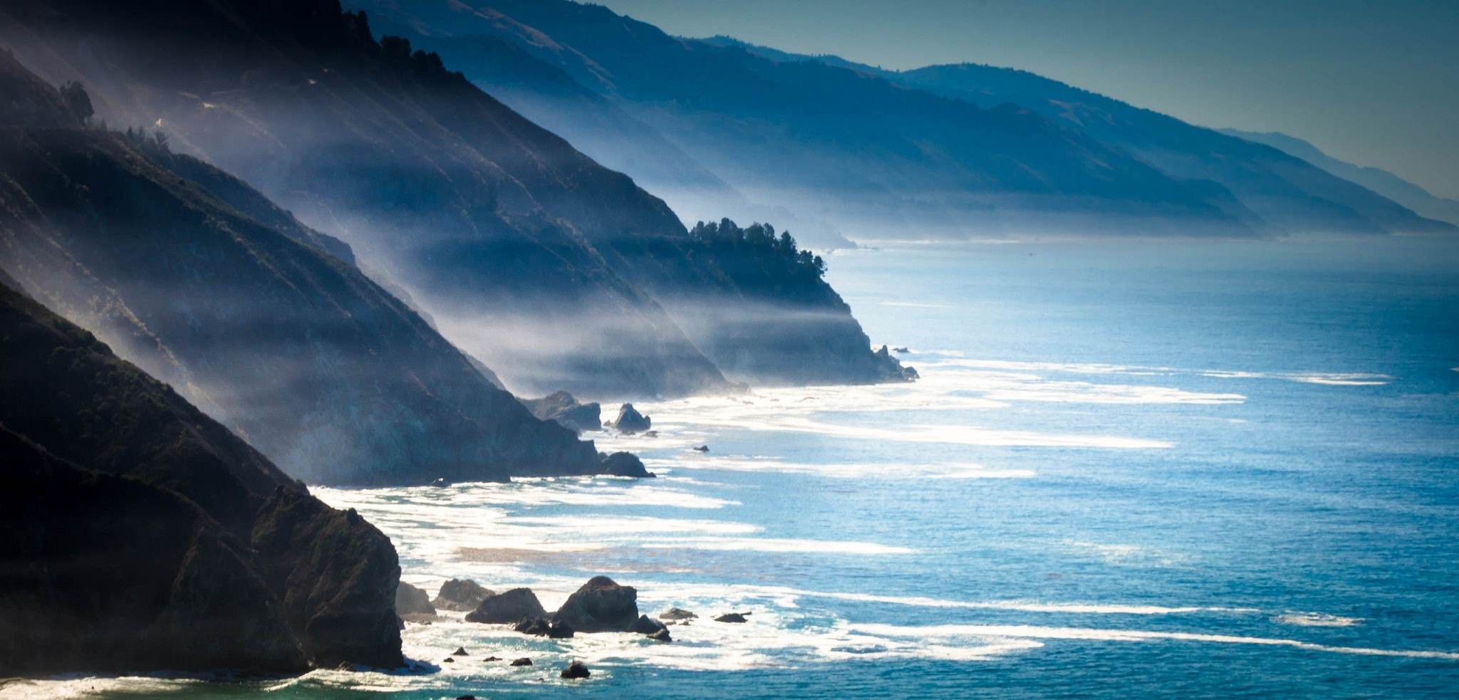 General 2048x983 landscape nature mist sea mountains coast rocks California Big Sur USA