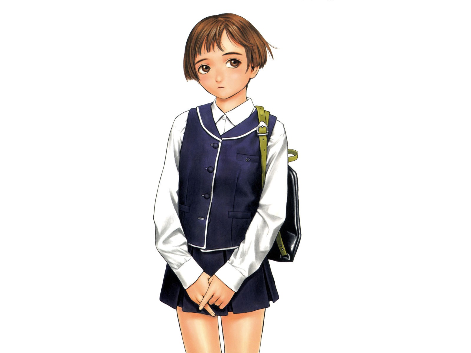 Anime 1600x1200 Murata Range original characters anime girls anime school uniform miniskirt simple background schoolgirl white background short hair skirt