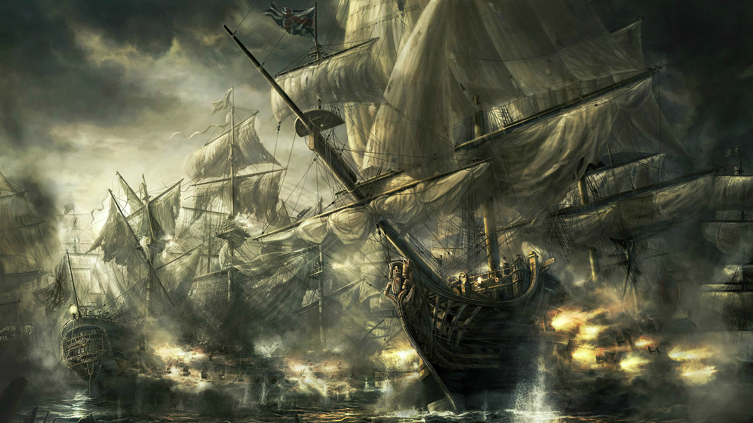 General 2560x1440 boat war sea battle Empire: Total War video game art PC gaming Creative Assembly ship sailing sky clouds digital art
