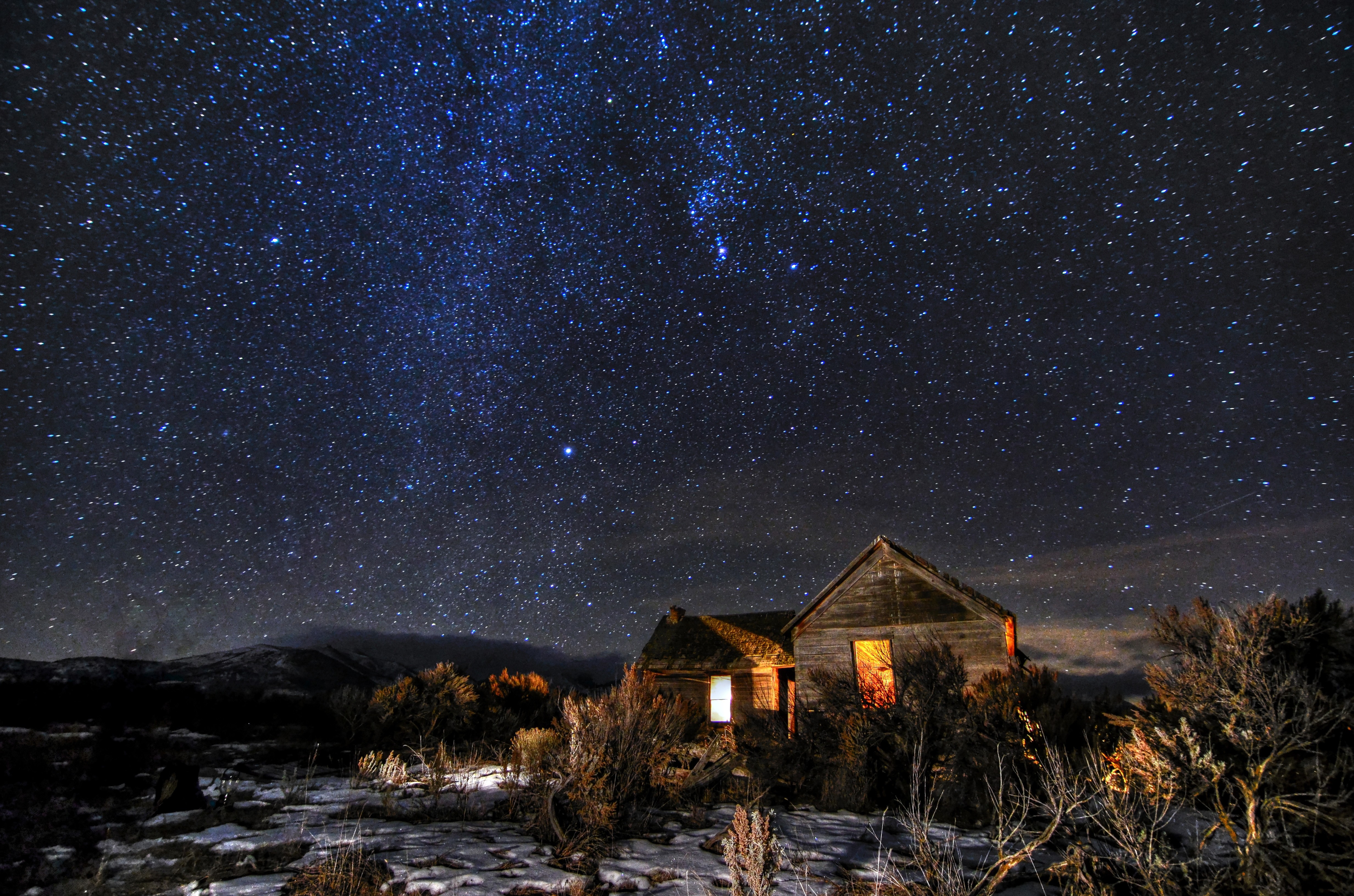 General 4928x3264 stars snow night house abandoned sky low light