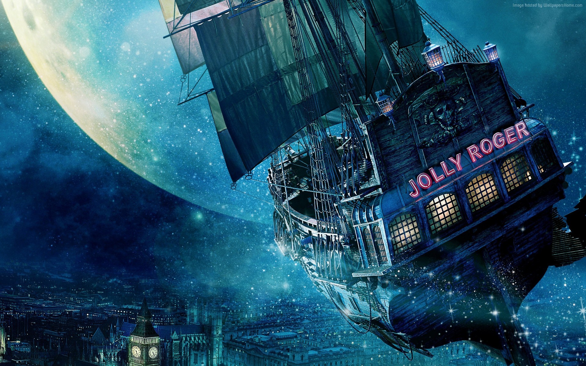 General 1920x1200 sailing ship Jolly Roger Peter Pan fantasy art Moon ship vehicle digital art