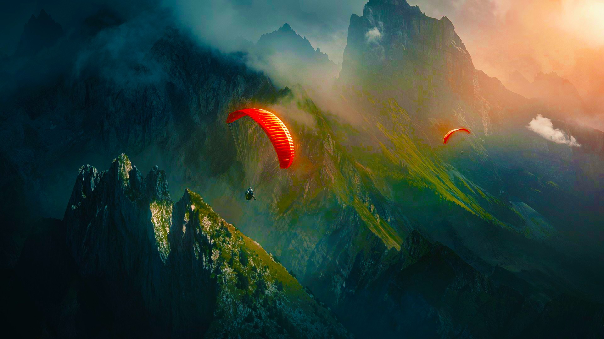 General 1920x1080 mountains nature rocks paragliding landscape