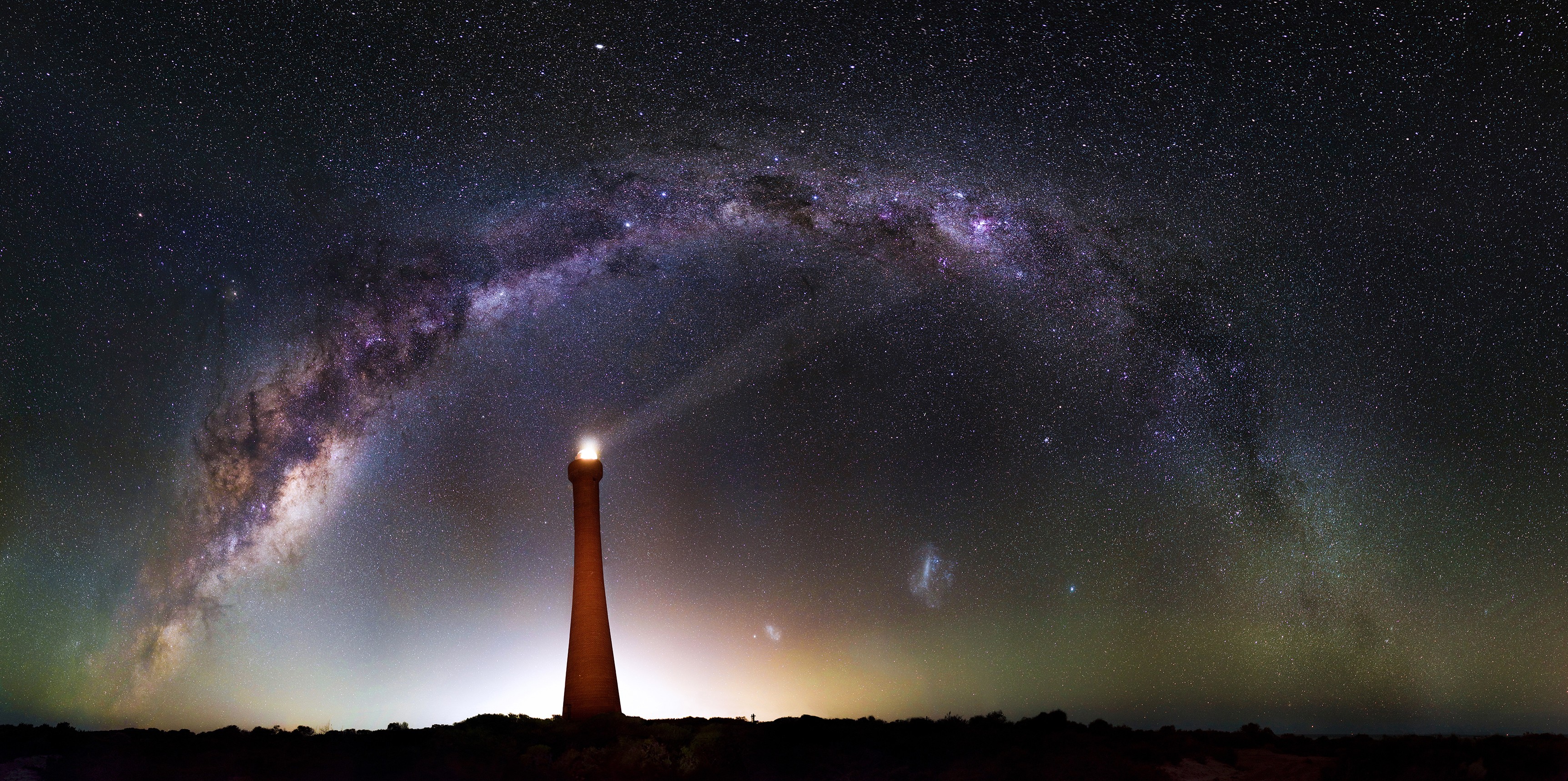 General 3448x1718 lighthouse night sky stars galaxy Milky Way Australia sky outdoors low light ultrawide