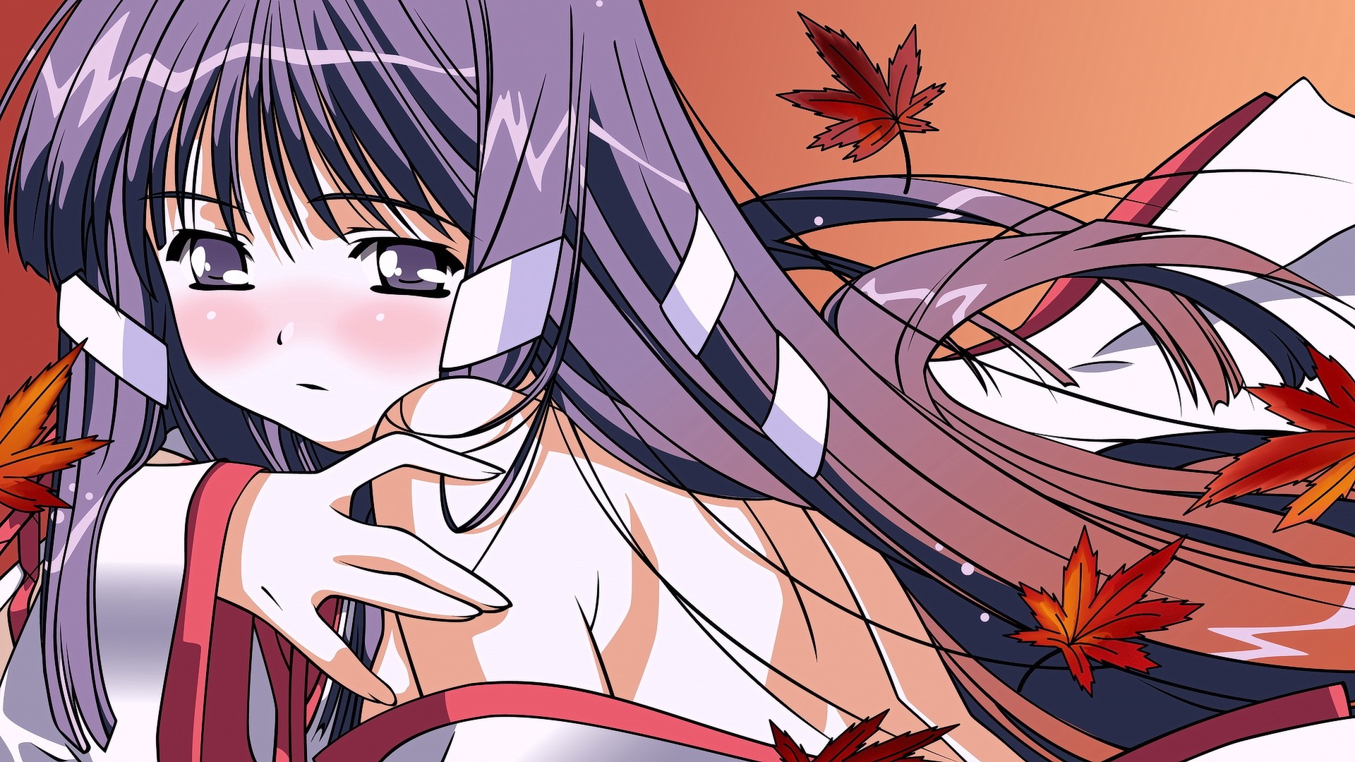 Anime 1920x1080 anime anime girls long hair looking away purple hair purple eyes leaves
