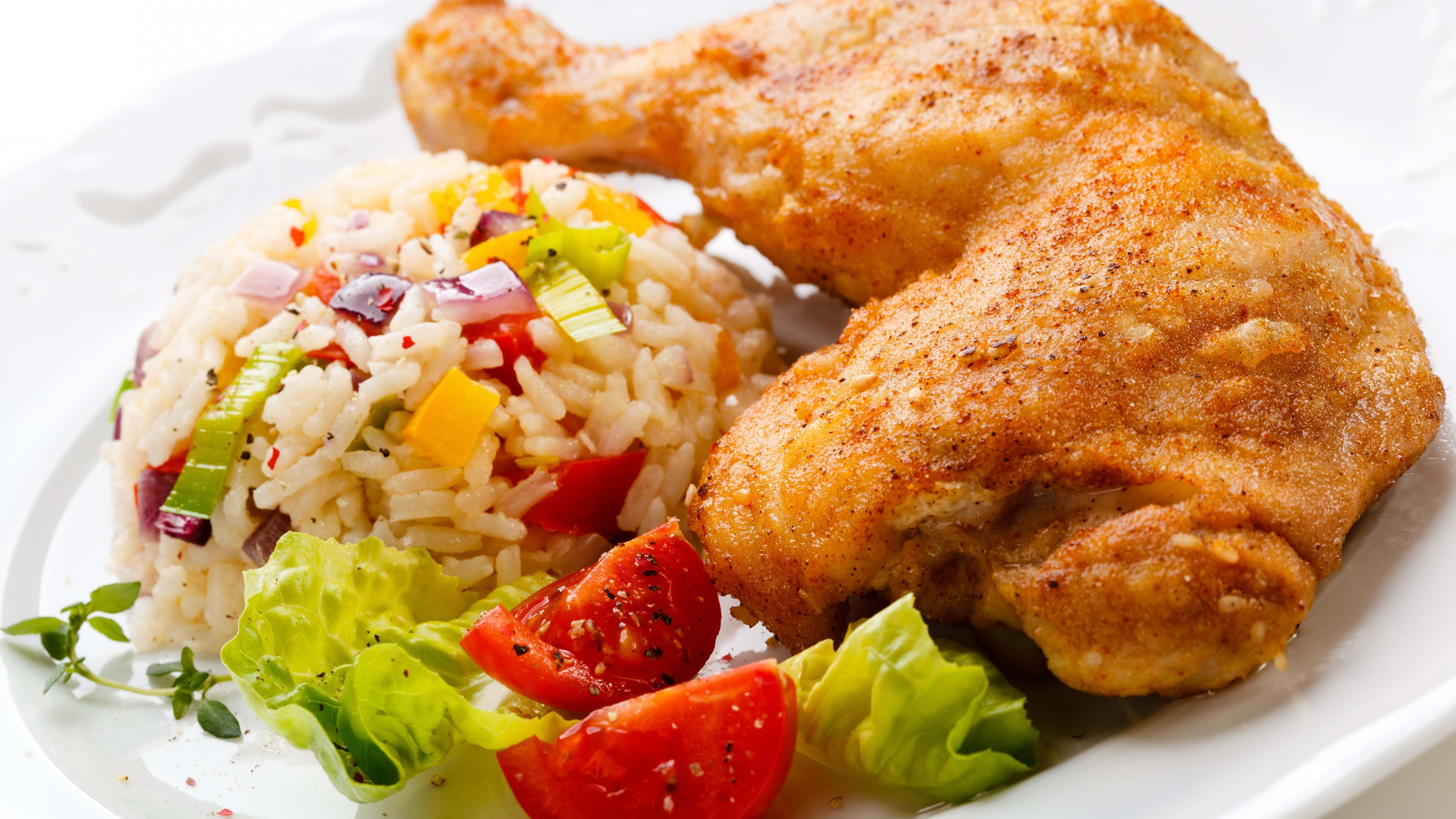 General 3840x2160 food meat tomatoes rice fried chicken