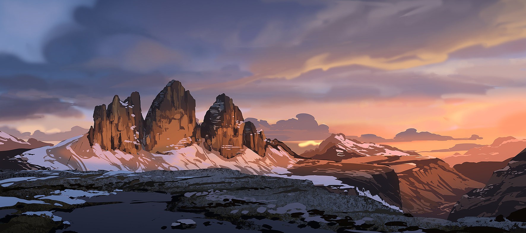 General 1772x786 mountains snow sunset artwork