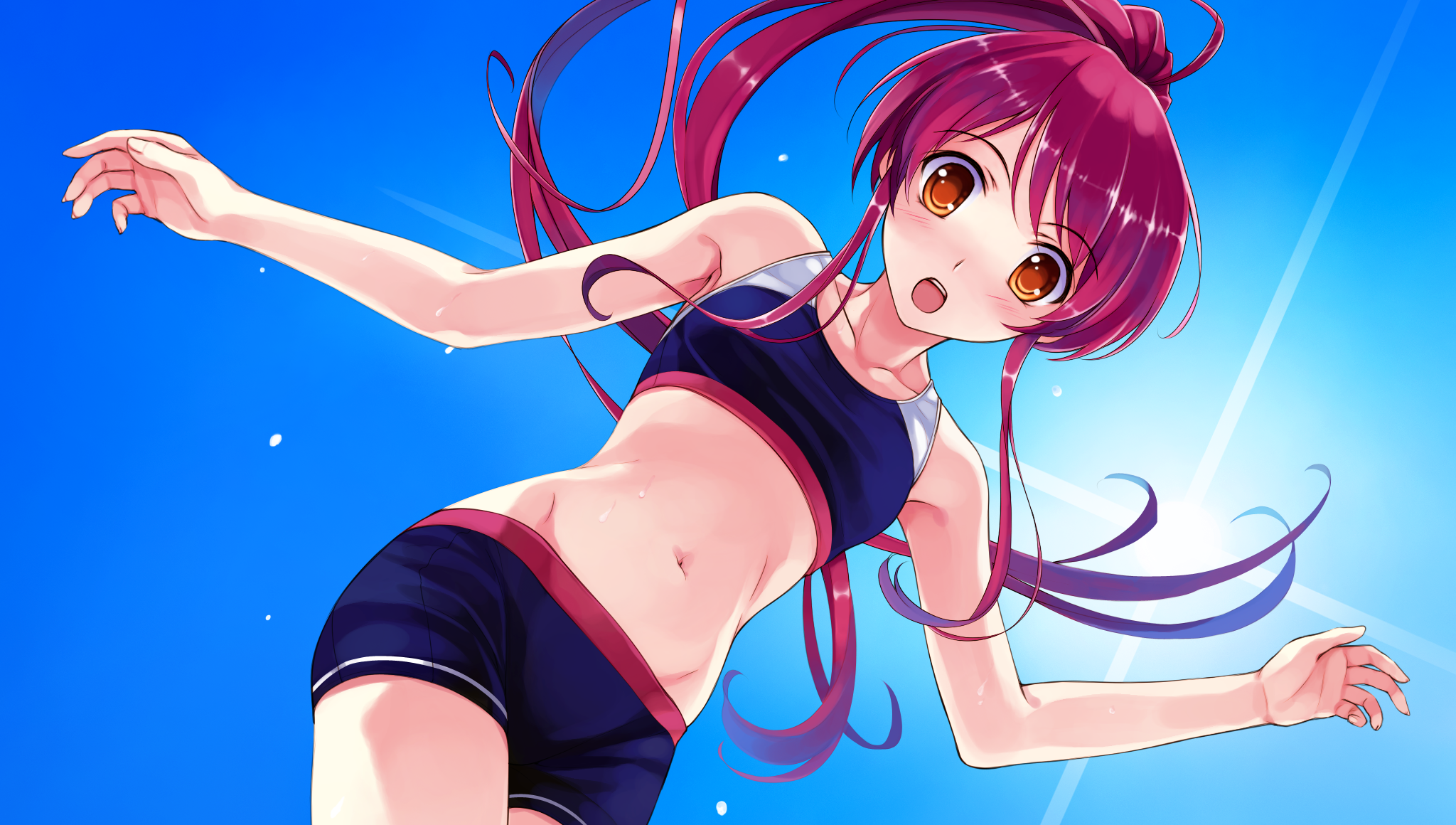 Anime 2048x1160 anime girls clear sky Game CG Misaki Kurehito Miyamae Tomoka swimwear redhead long hair blushing