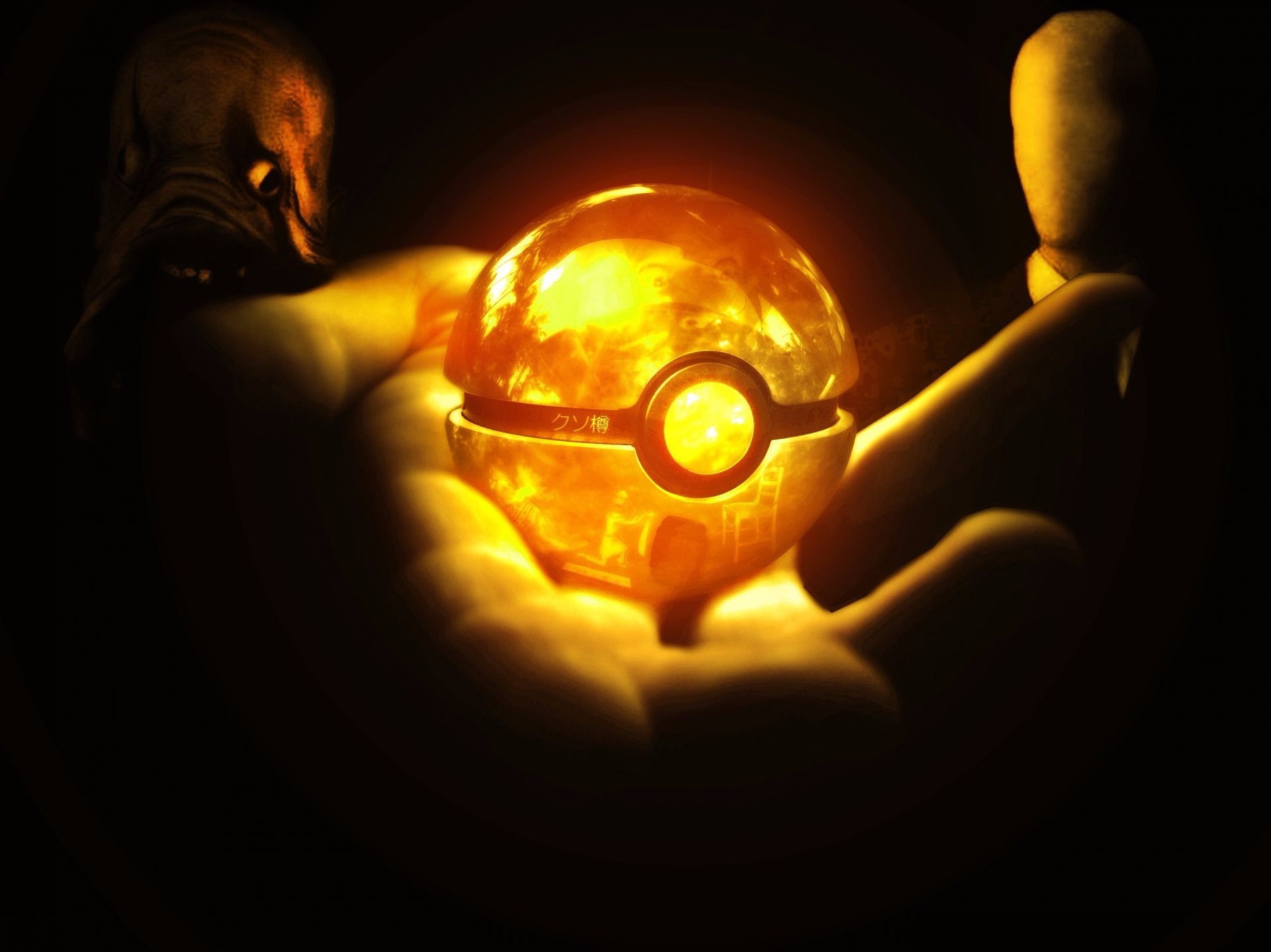 General 1920x1439 hands Pokémon ball dark glowing digital art