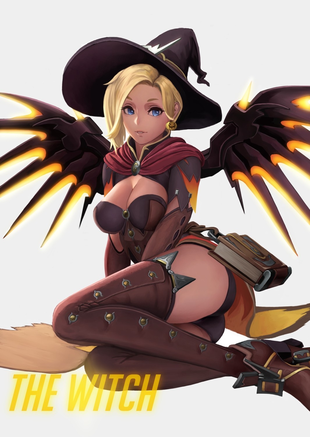 Anime 1065x1500 anime anime girls Overwatch Mercy (Overwatch) stockings open shirt wings witch witch hat blue eyes short hair blonde Witch Mercy (Overwatch)