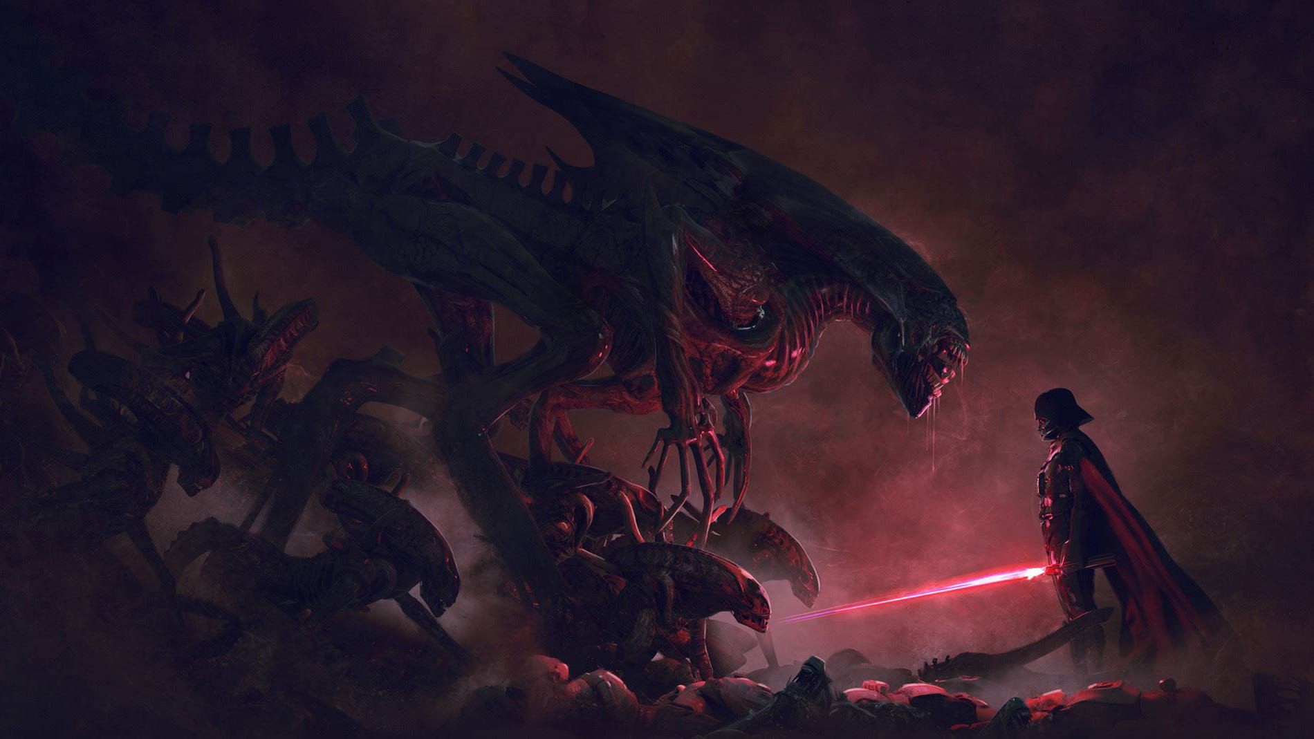 General 1900x1069 Darth Vader aliens Star Wars crossover Xenomorph science fiction horror Sith lightsaber Alien Queen