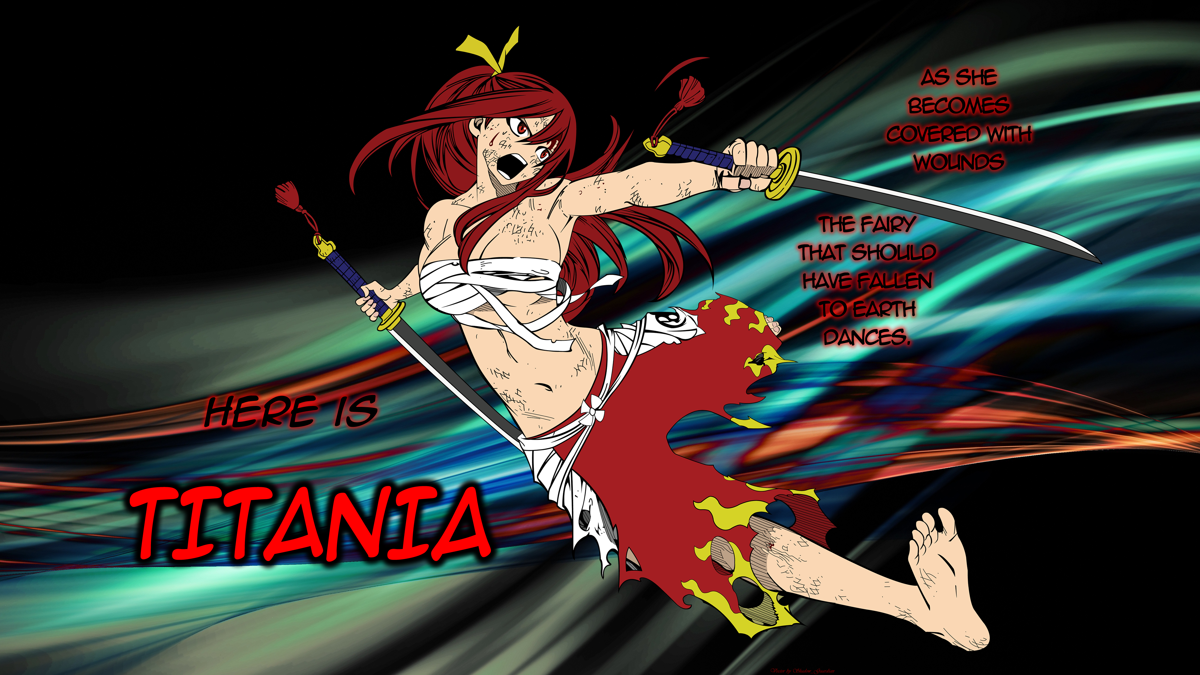 Anime 3840x2160 Fairy Tail Scarlet Erza anime girls big boobs redhead sword warrior anime sarashi torn clothes