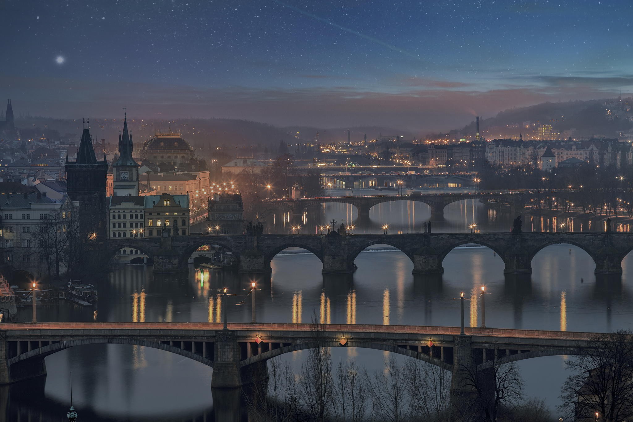 General 2048x1365 city Prague Czech Republic Charles Bridge cityscape bridge sky stars