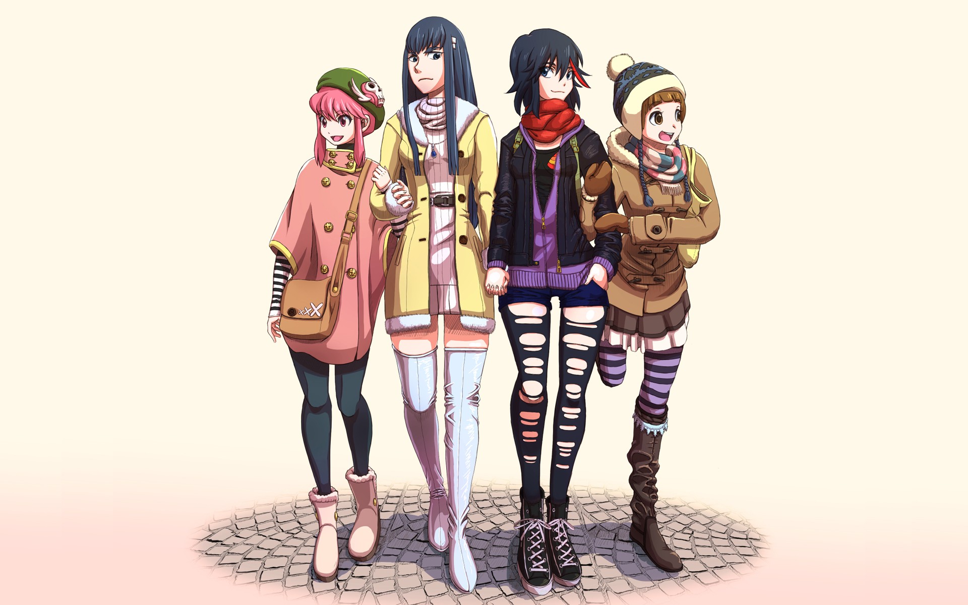 Anime 1920x1200 Kill la Kill Matoi Ryuuko Kiryuin Satsuki Jakuzure Nonon anime girls anime simple background white background group of women line-up women quartet