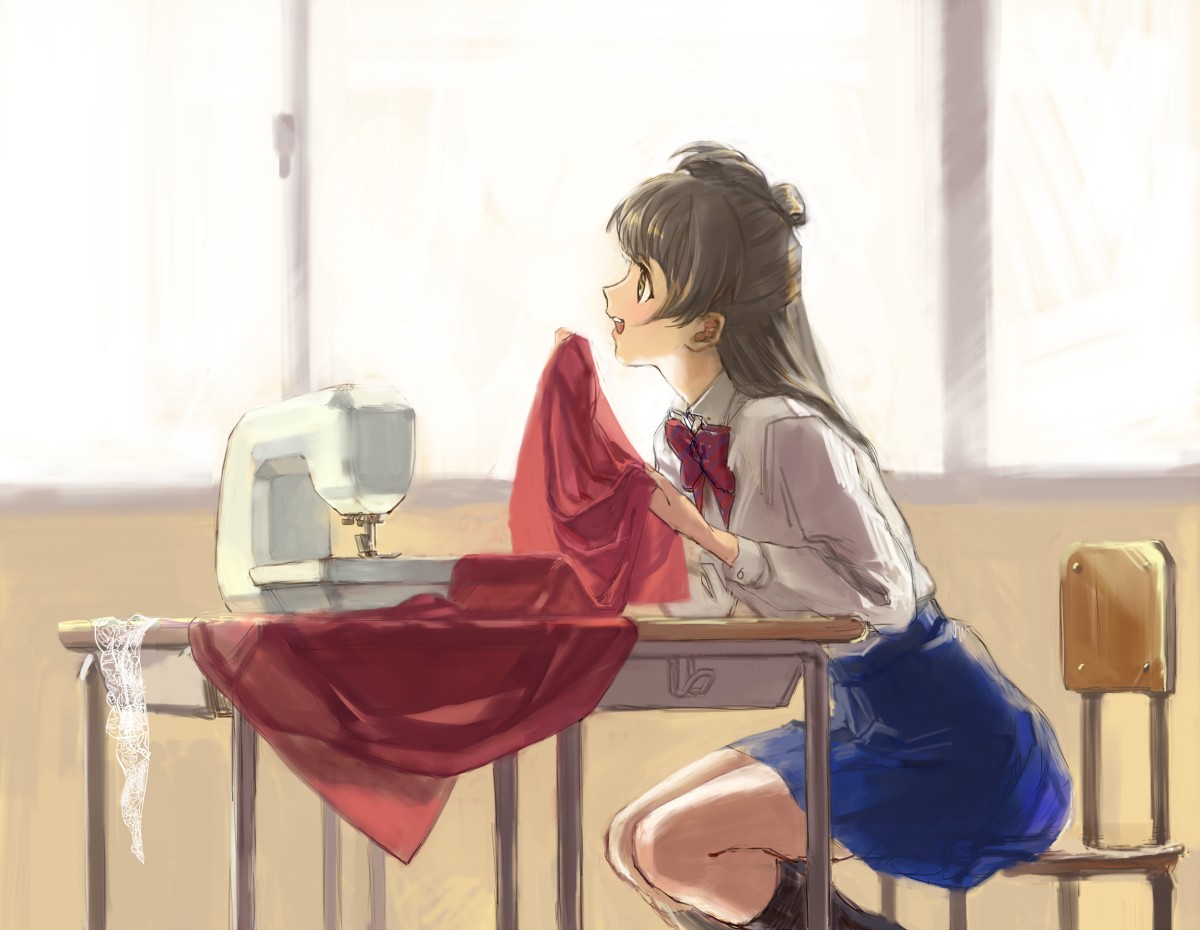 Artwork Sewing Machine Anime Anime Girls Orange Background Wallpaper -  Resolution:2338x1080 - ID:1329285 - wallha.com