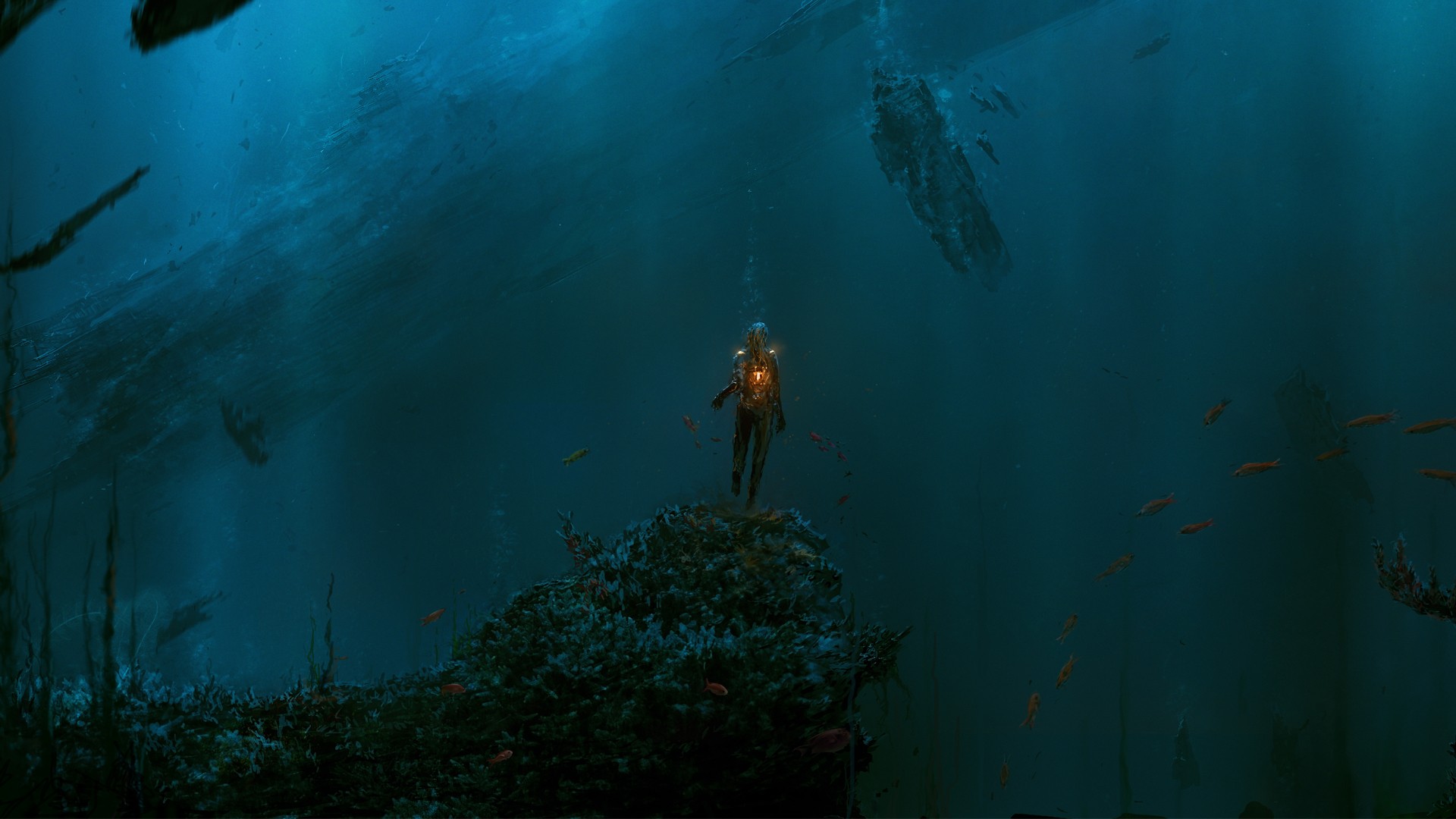 General 1920x1080 underwater artwork fantasy art dark sea