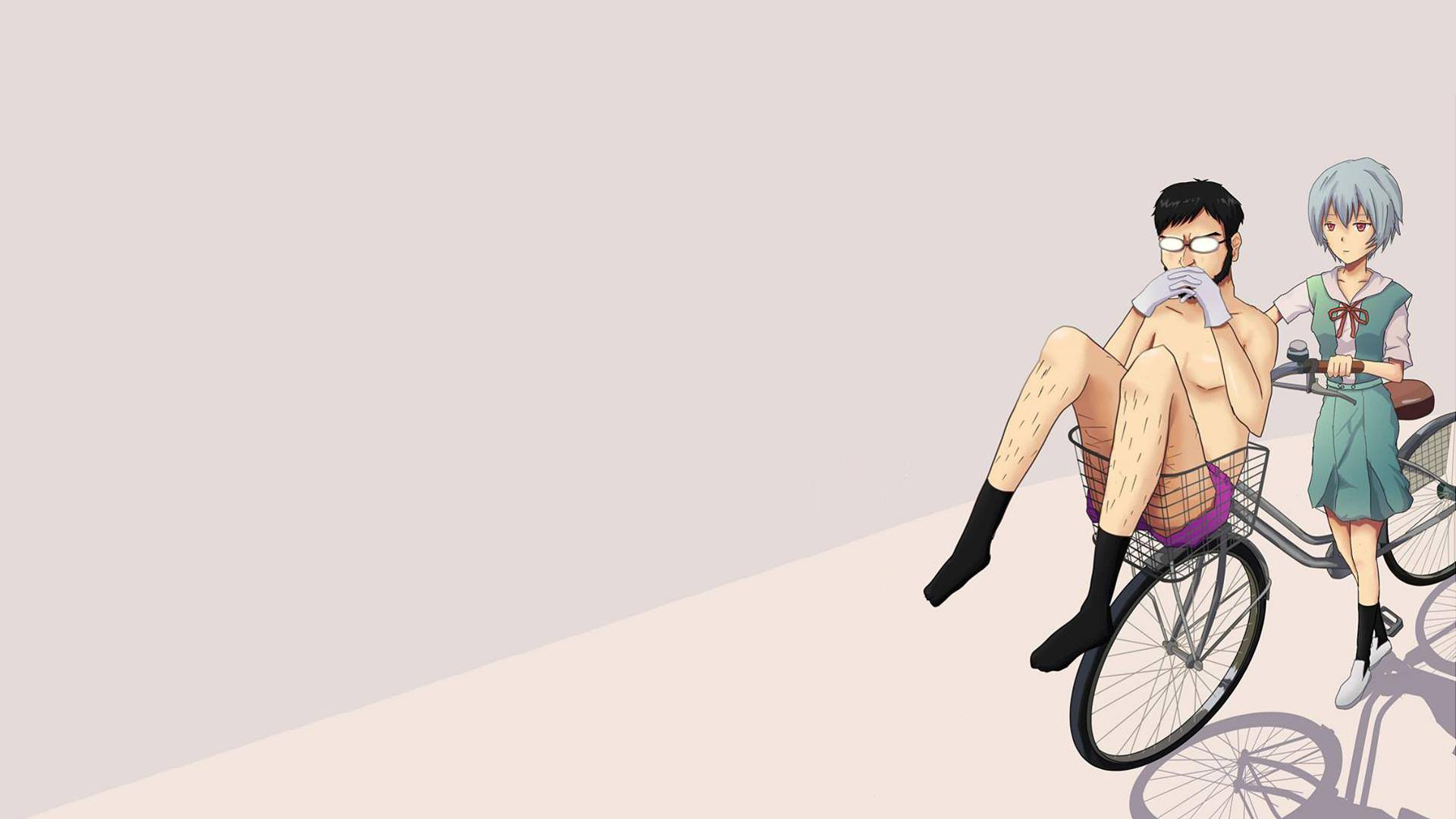 Anime 1920x1080 Neon Genesis Evangelion Gendo Ikari Ayanami Rei bicycle anime girls