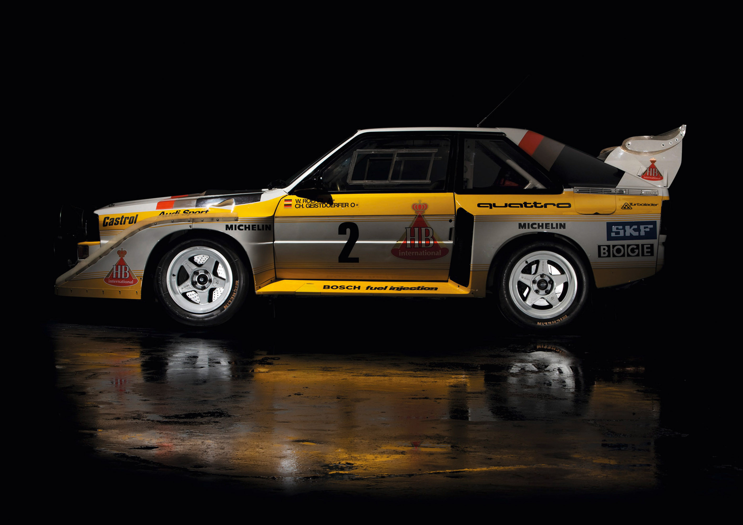 General 2828x2000 Audi Audi Sport Quattro S1 Rally car reflection simple background black background vehicle motorsport sport race cars white cars livery German cars Volkswagen Group
