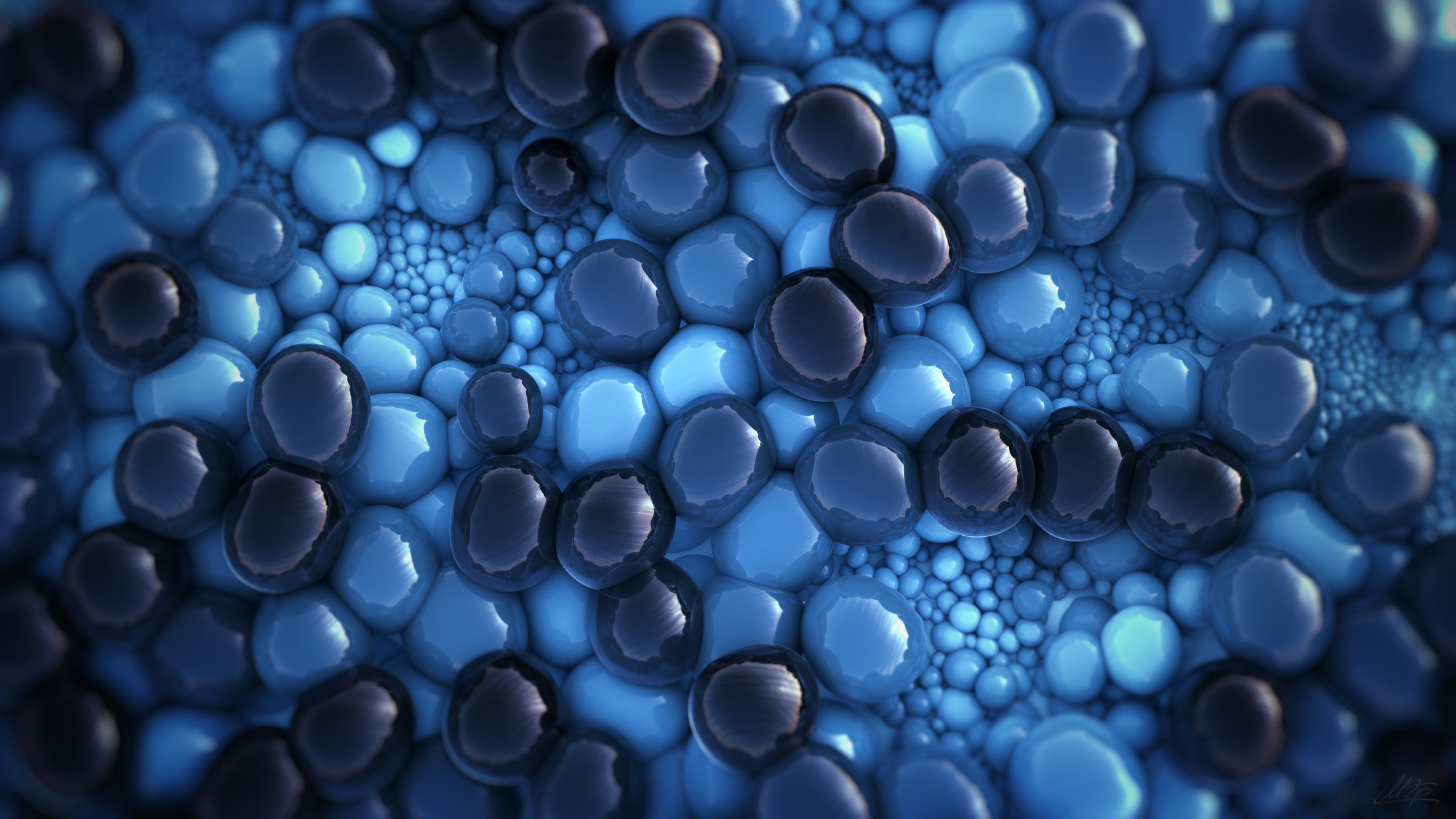 General 2560x1440 abstract CGI pebbles cyan blue gloss digital art top view