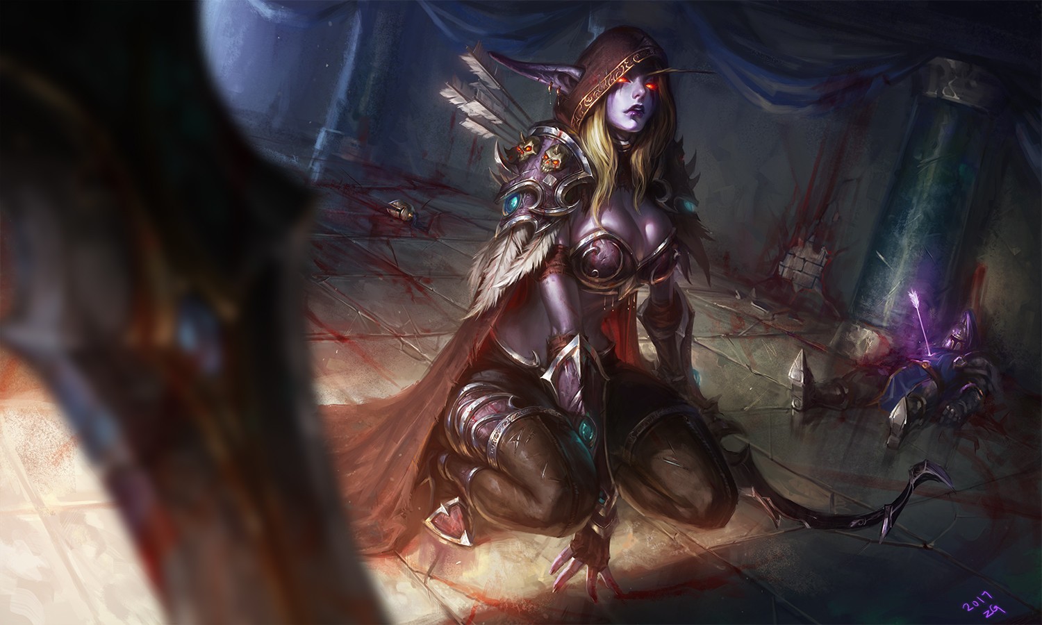 General 1500x900 World of Warcraft Sylvanas Windrunner bow archer blood big boobs cleavage Blizzard Entertainment video games video game characters