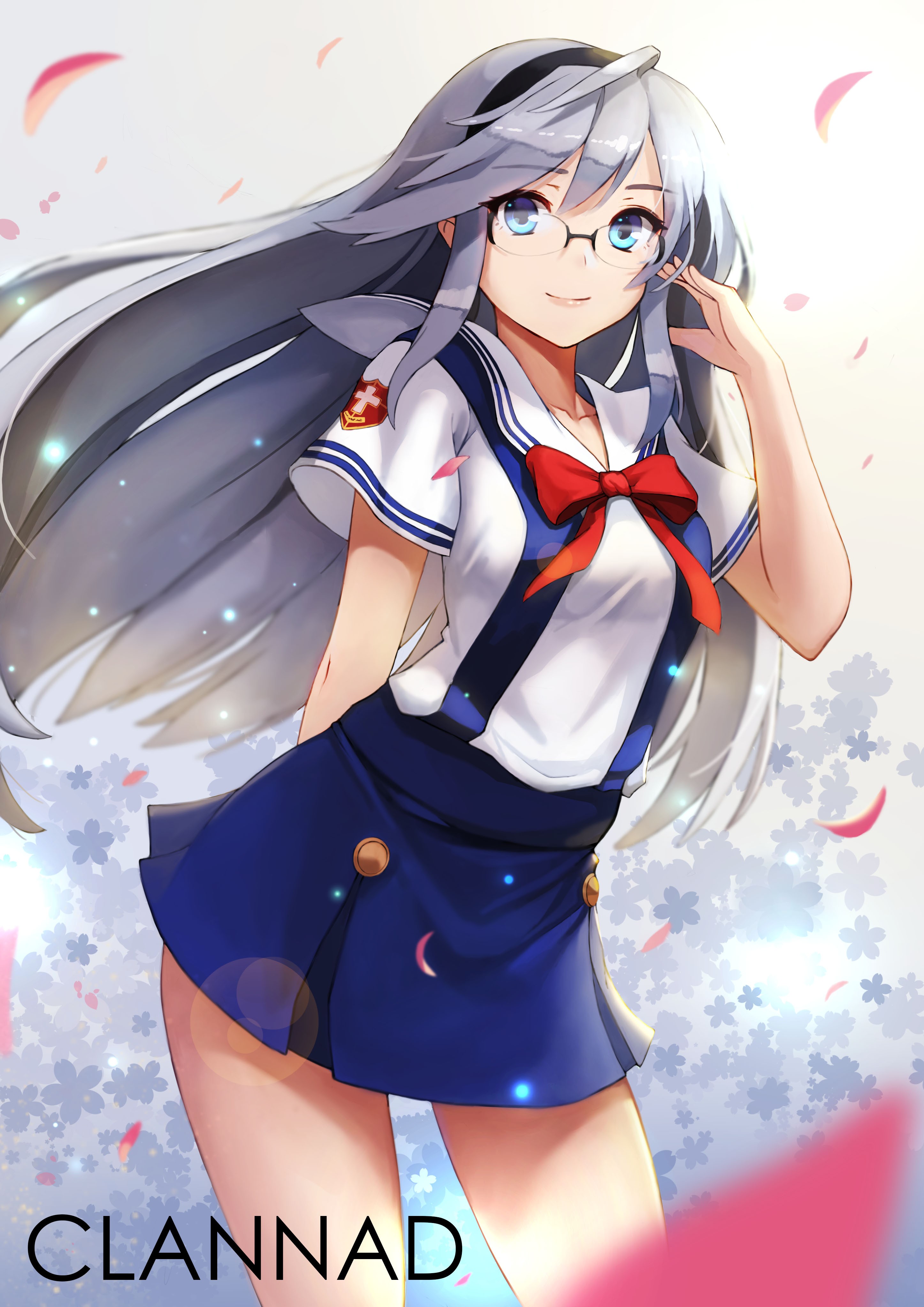 Anime 2893x4092 Clannad anime girls Sakagami Tomoyo Anti (artist) glasses blue eyes gray hair school uniform