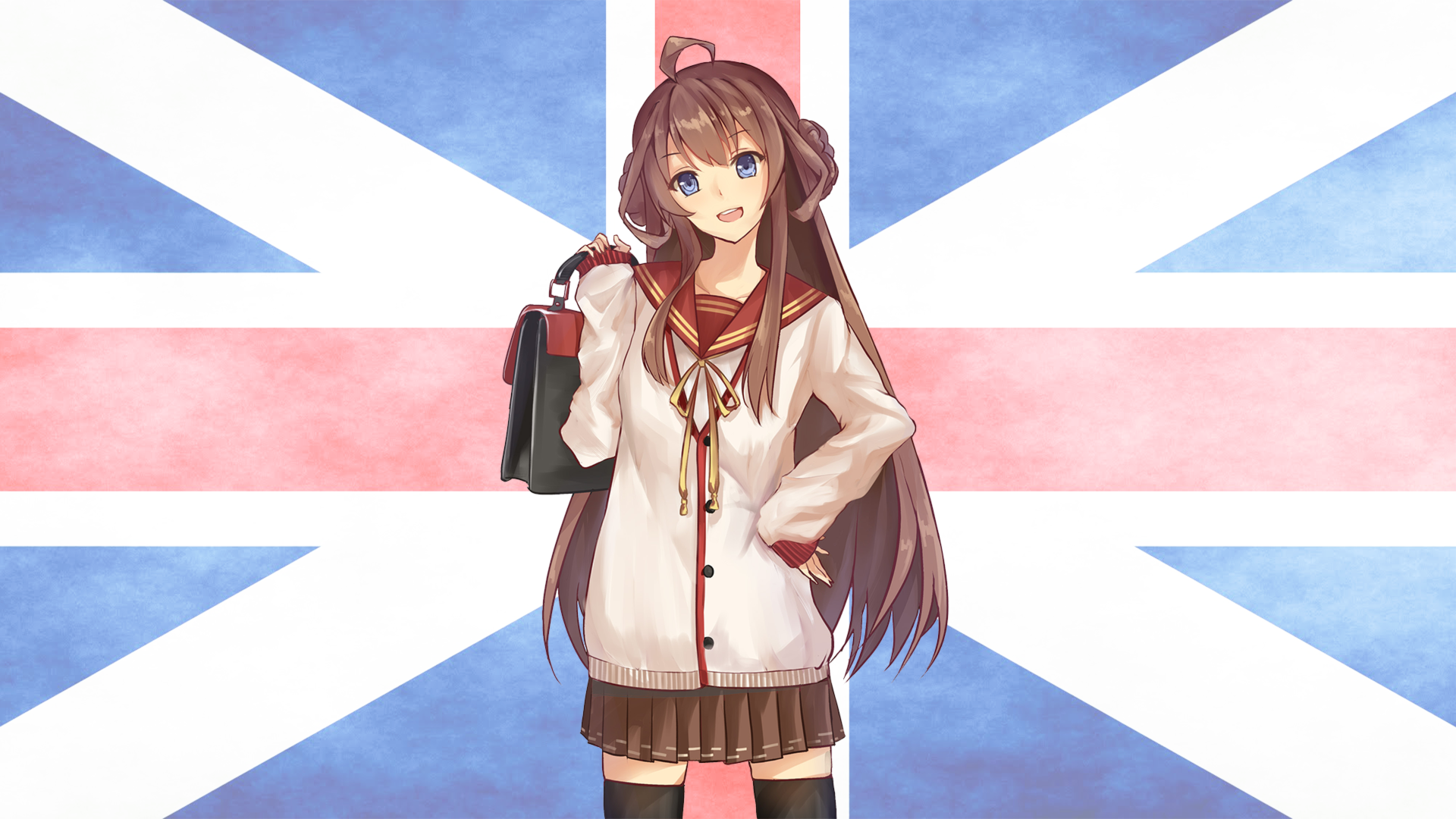 Anime 1920x1080 Kongou (KanColle) british flag anime anime girls blue eyes