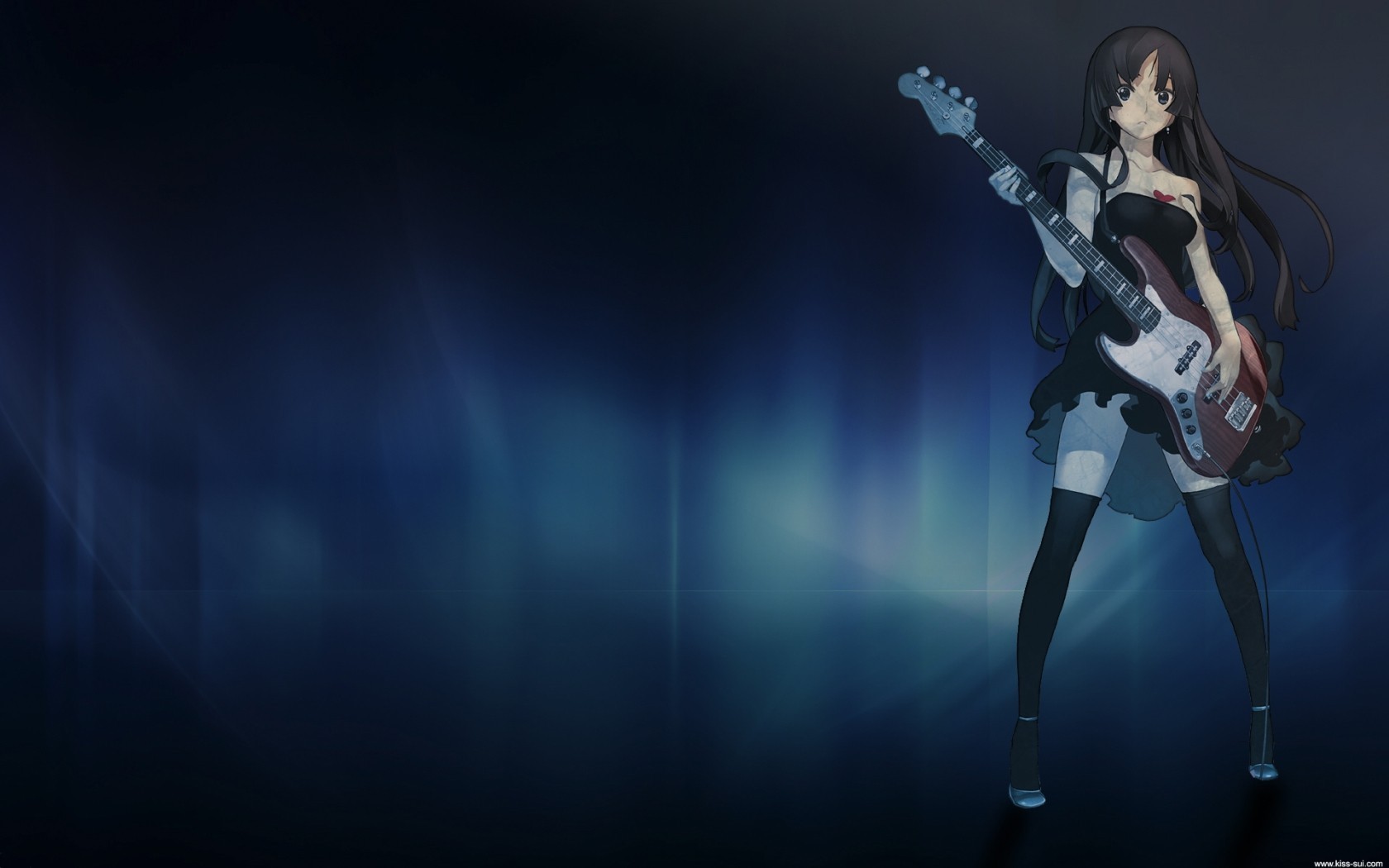 Anime 1680x1050 anime K-ON! anime girls guitar musical instrument standing simple background music long hair Akiyama Mio