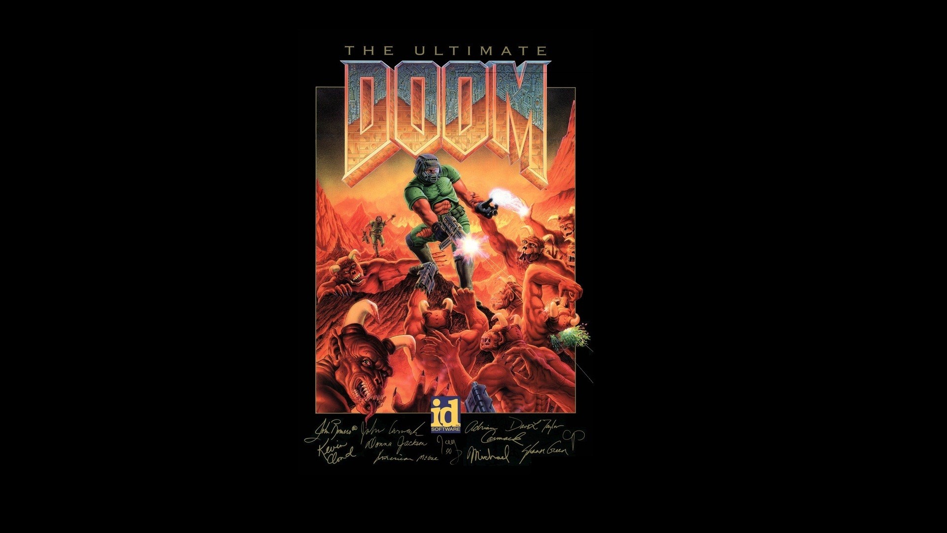 General 1922x1082 artwork Doom (game) video games retro games black background Id Software