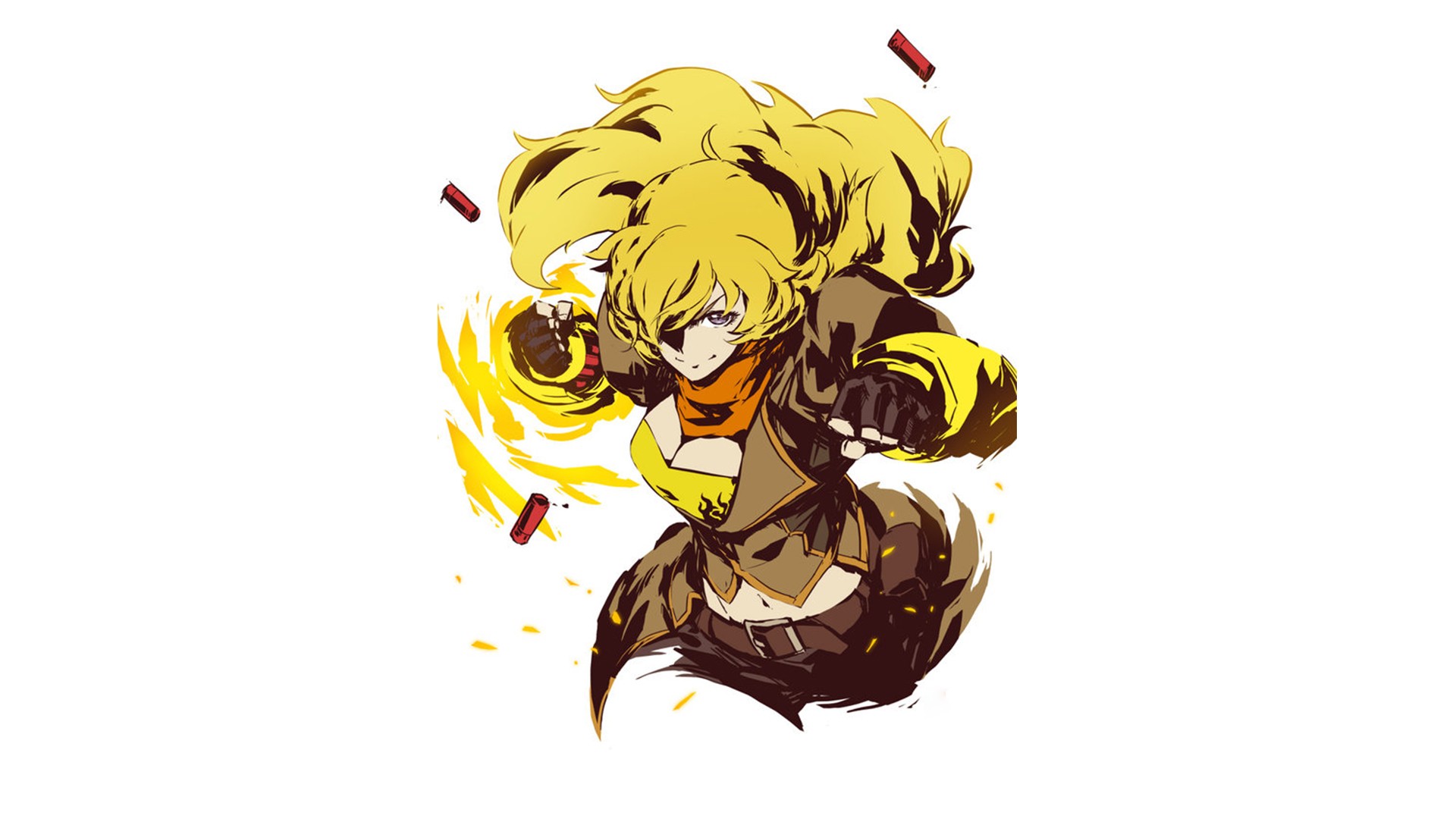 Anime 1920x1080 RWBY Yang Xiao Long white background simple background blonde anime girls anime fist eyepatches looking at viewer long hair