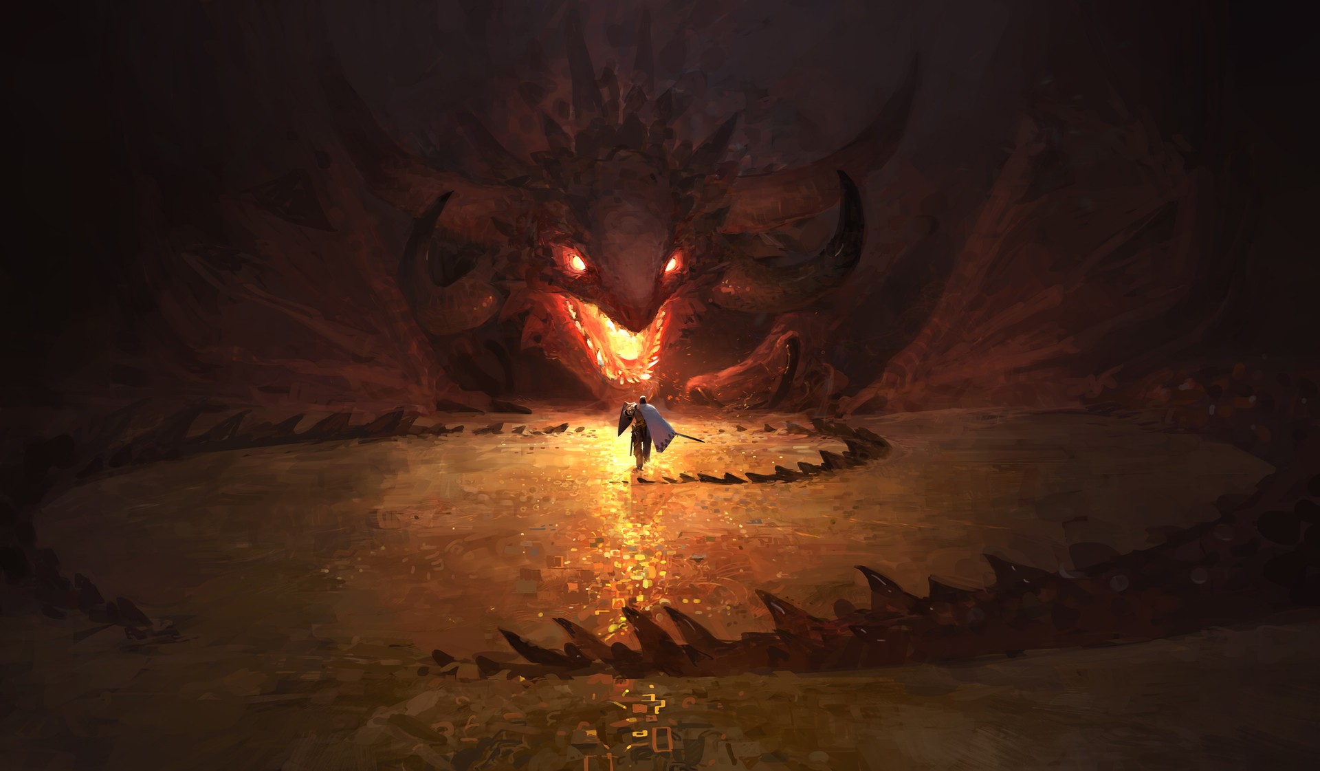 General 1920x1121 dragon knight fire fantasy art creature glowing eyes artwork