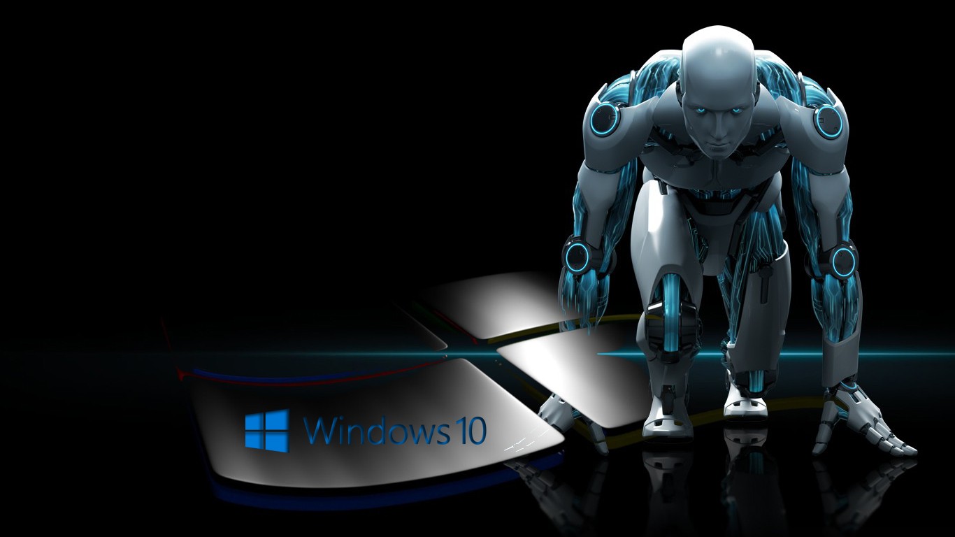 General 1366x768 Microsoft Windows Windows 10 androids robot black background logo machine ESET ANTIVIRUS ROBOT operating system