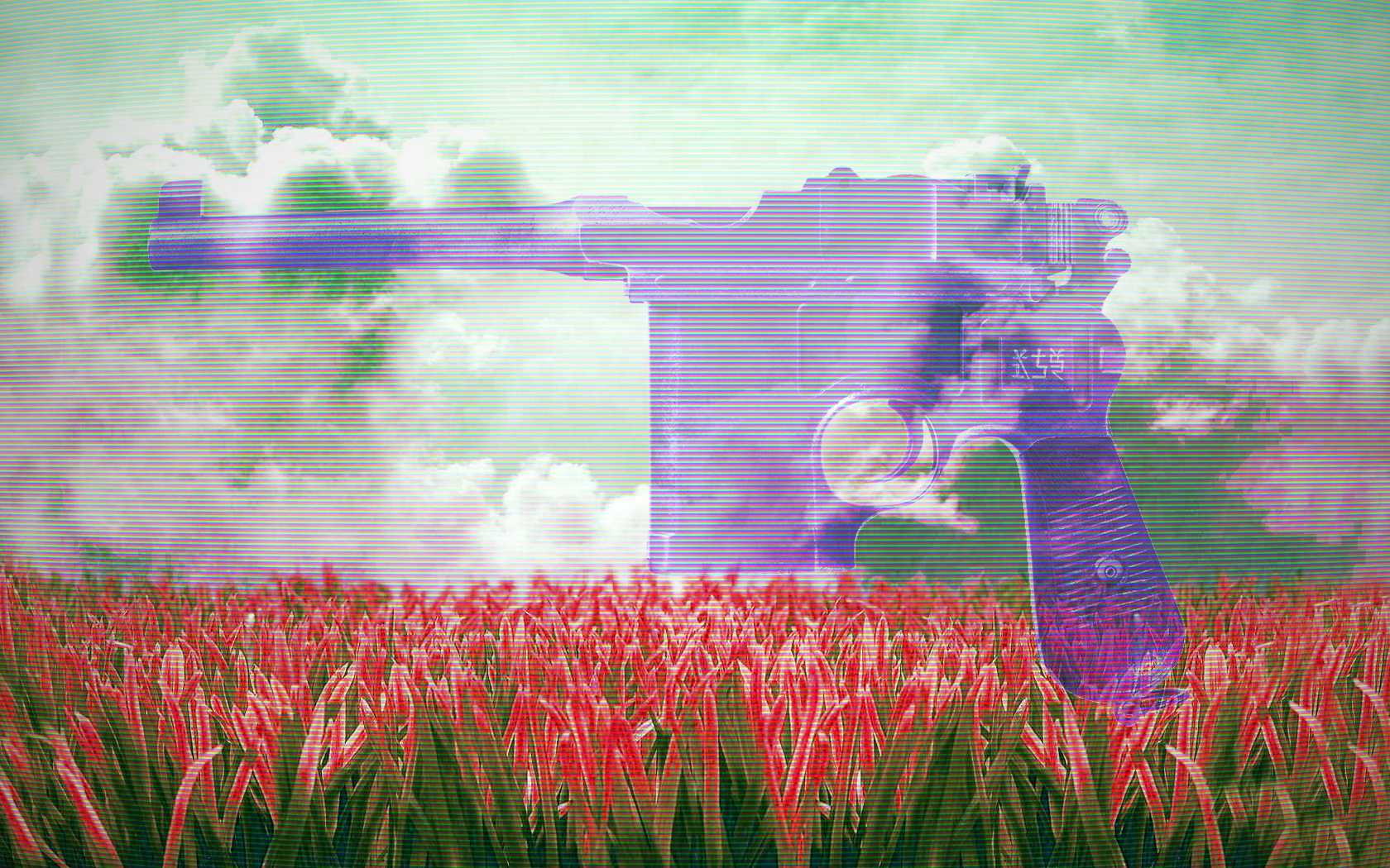 General 1680x1050 vaporwave Mauser C96 weapon flowers sky gun plants digital art