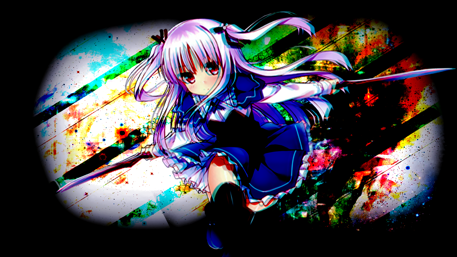 Anime 1920x1080 Absolute Duo  anime Sigtuna Julie women with swords girls with guns pink hair dress blue dress long hair weapon anime girls