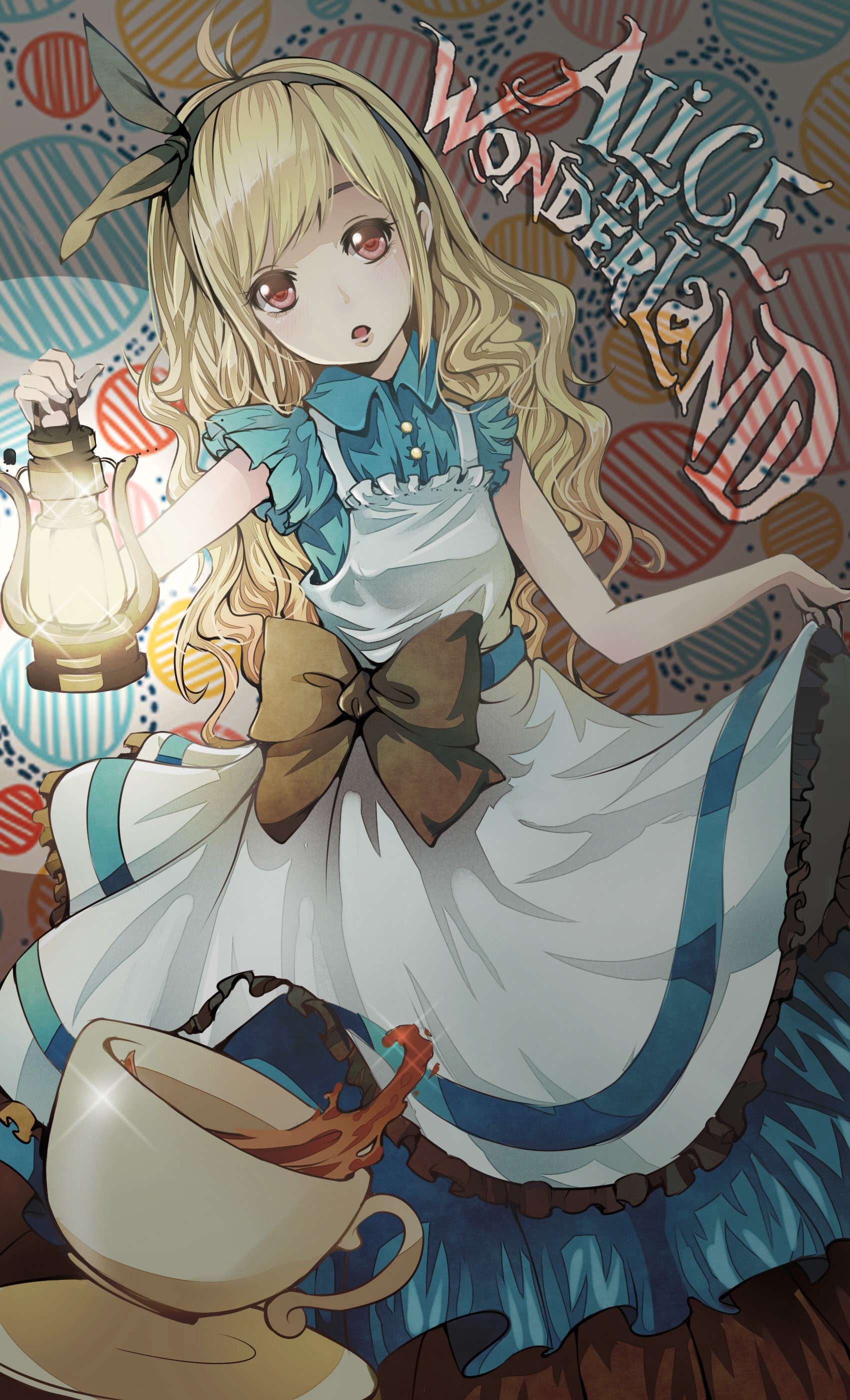 Anime 1700x2800 Alice in Wonderland Alice fantasy girl lantern blonde anime anime girls cup red eyes