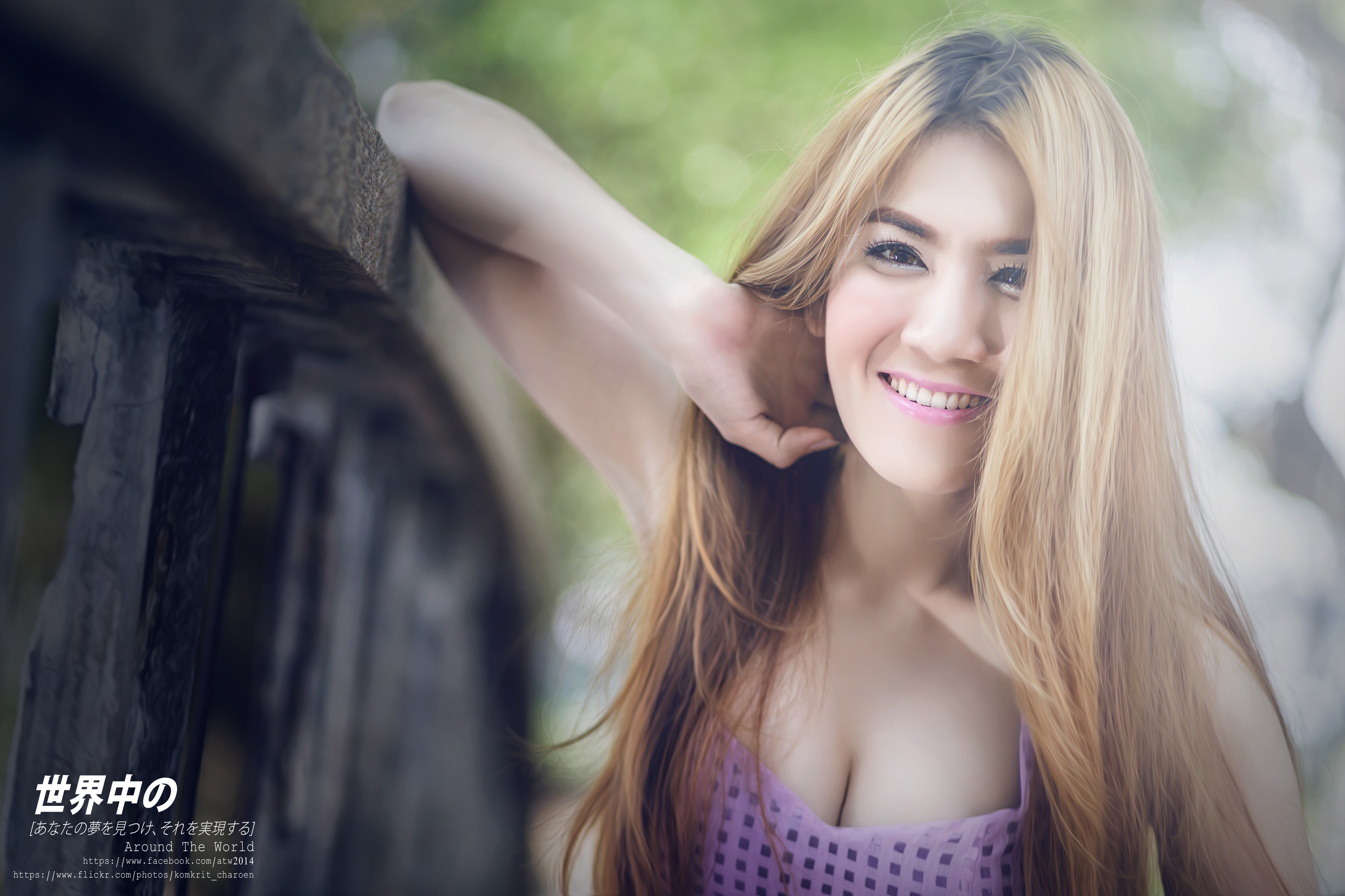 People 5760x3840 blonde dyed hair women 2014 (Year) face portrait women outdoors model Asian looking at viewer long hair