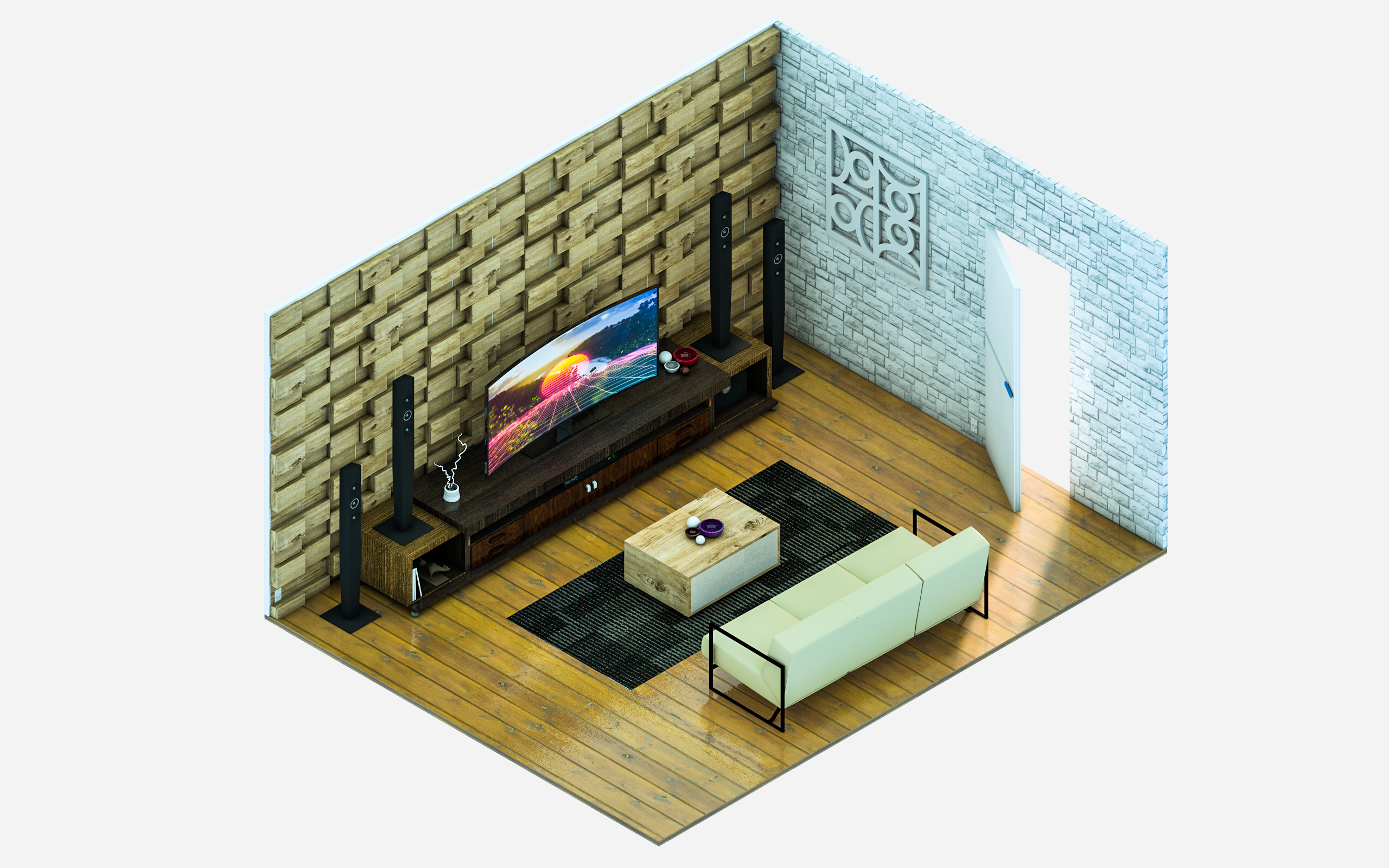 General 2560x1600 isometric modern house interior design simple background digital art