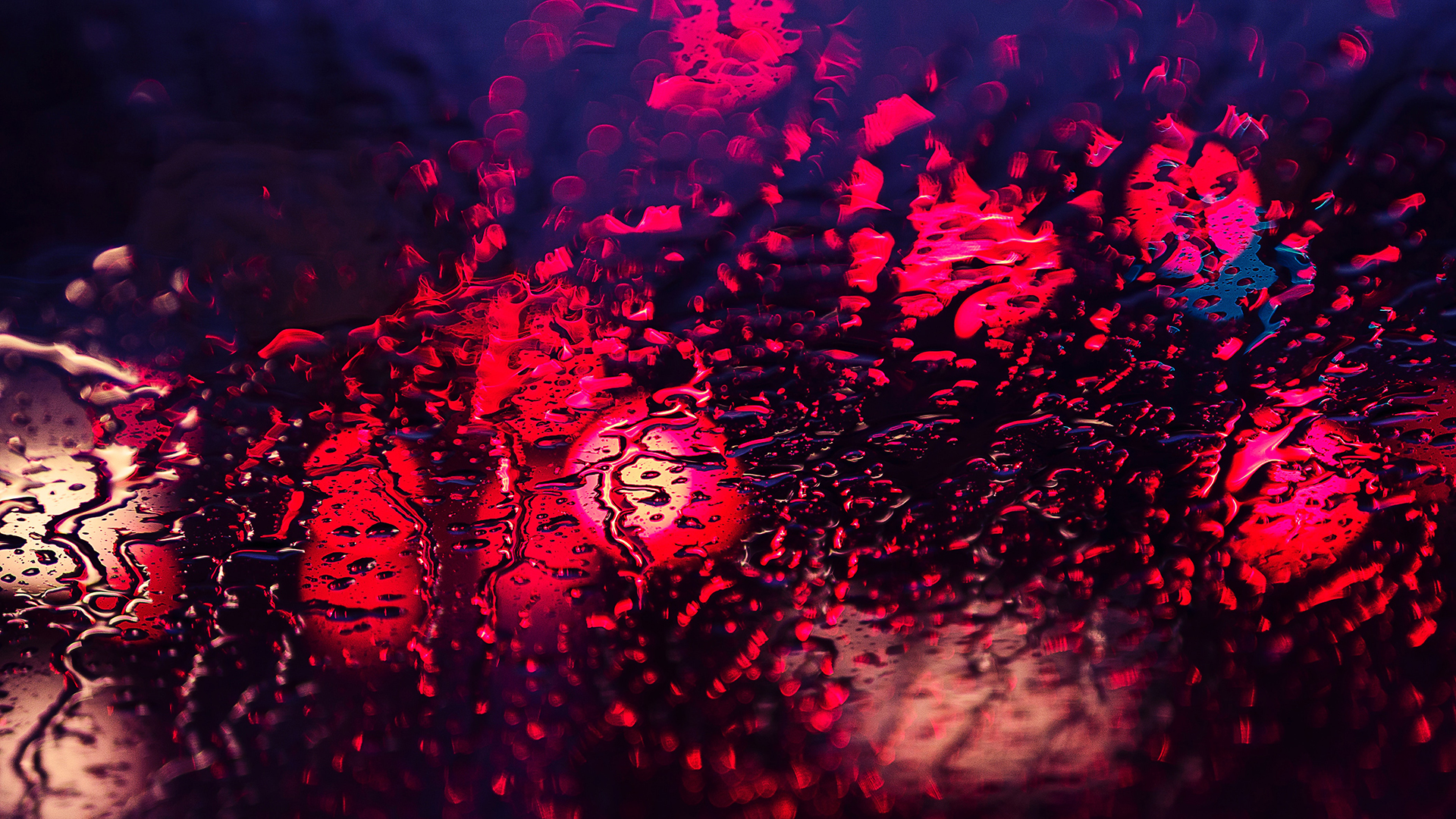 General 1920x1080 red lights rain water on glass water drops pink